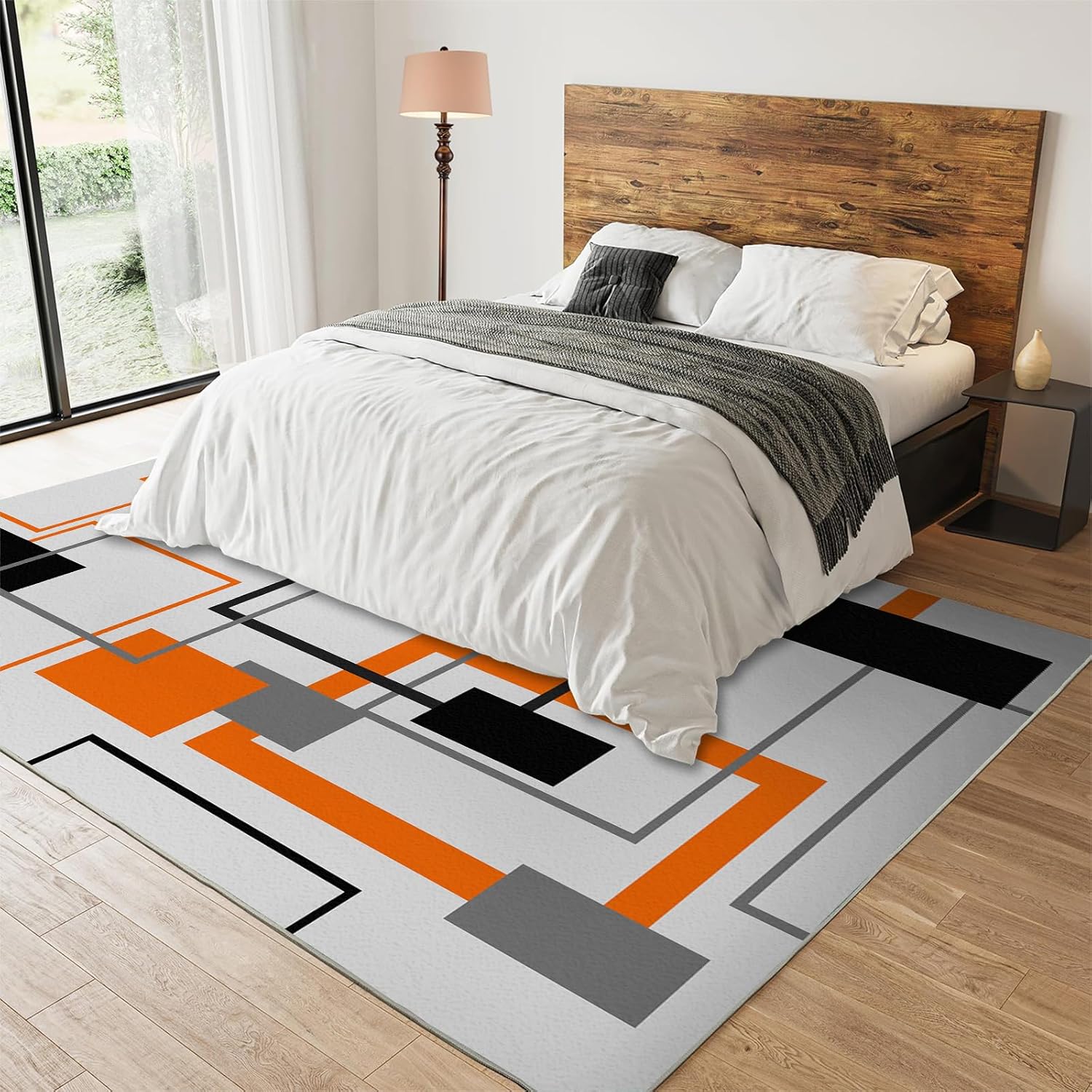 Retro Colorful Geometric Squares Area Rug, Medieval Art Orange Irregular Non Slip Carpet, Low Pile Easy Machine Washable Rug for Living Room Bedroom Study Dining Room - 2 ft x 3 ft