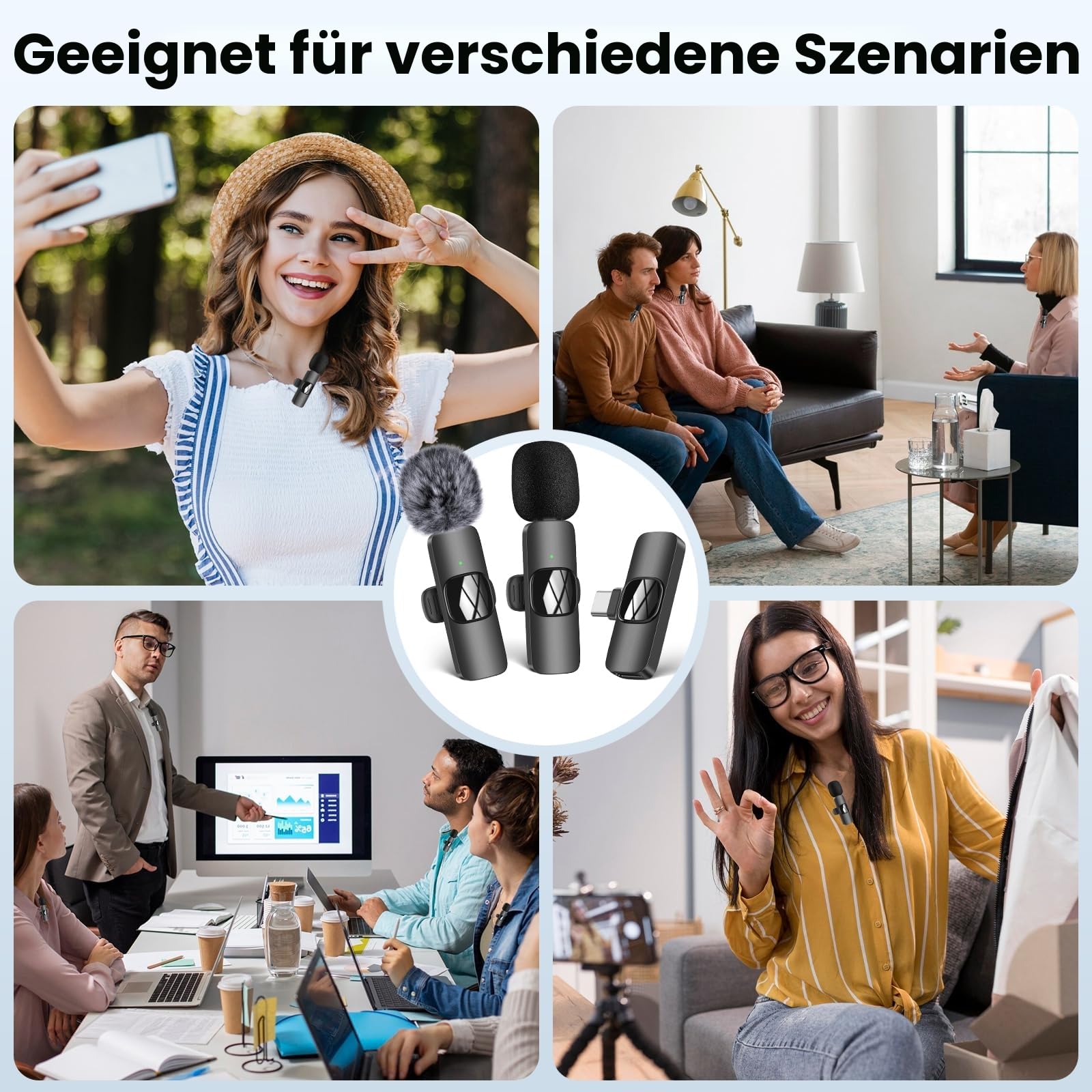 HMKCH Kabelloses Lavalier Mikrofon für Handy/iPhone/Computer, Wireless USB C Ansteckmikrofon für Videoaufnahmen, Vlog, TikTok, YouTube, Rauschunterdrückung, Plug-Play Clip on Mikrofon-Sets