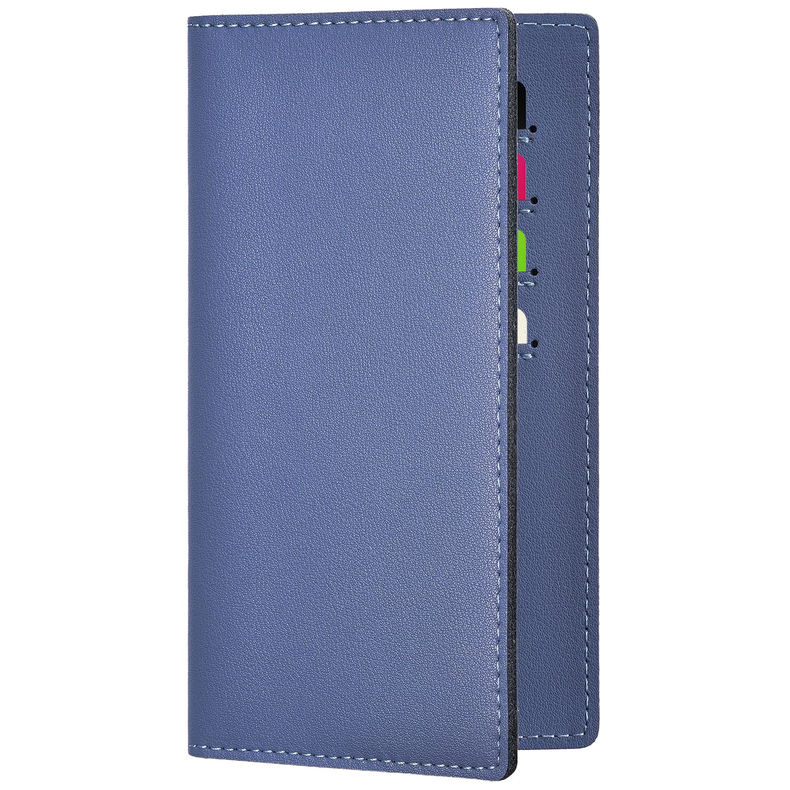 Checkbook Covers for Personal Duplicate Checks, Genuine Leather Checkbooks Register Cover Holder Wallets for Women & Men (Blue Gray)