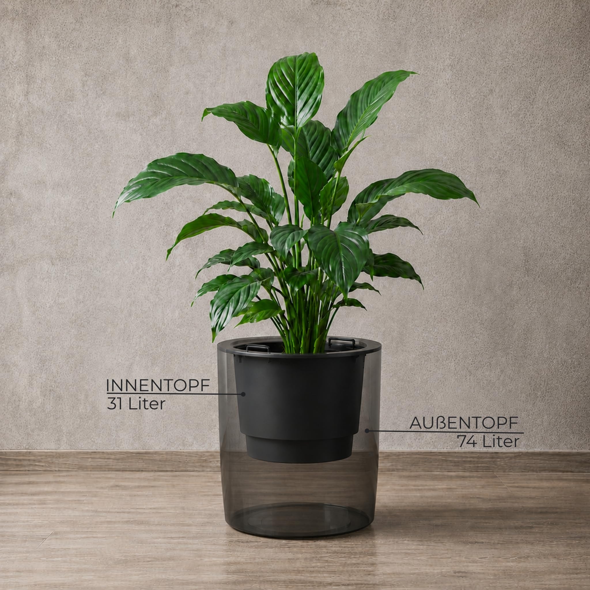 matches21 HOME & HOBBY Großer außen Blumentopf NIVO 47 x 45 cm anthrazit - Runder Pflanztopf als Outdoor Pflanzkübel