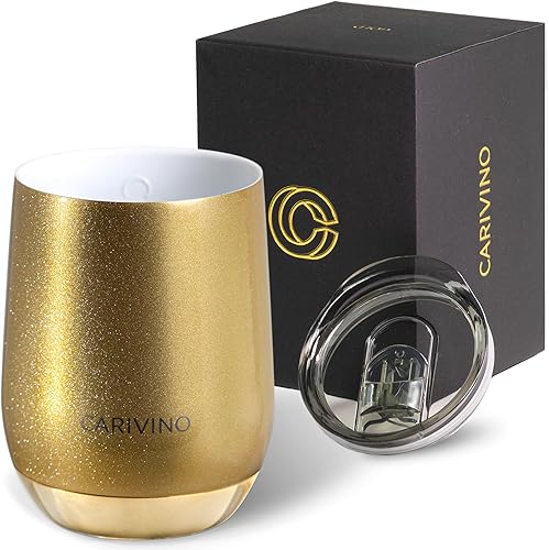 CARIVINO Vaso de vino de lujo con interior de cerámica, base de corcho genuino y tapa Tritan, aislamiento al vacío de acero inoxidable avanzado con