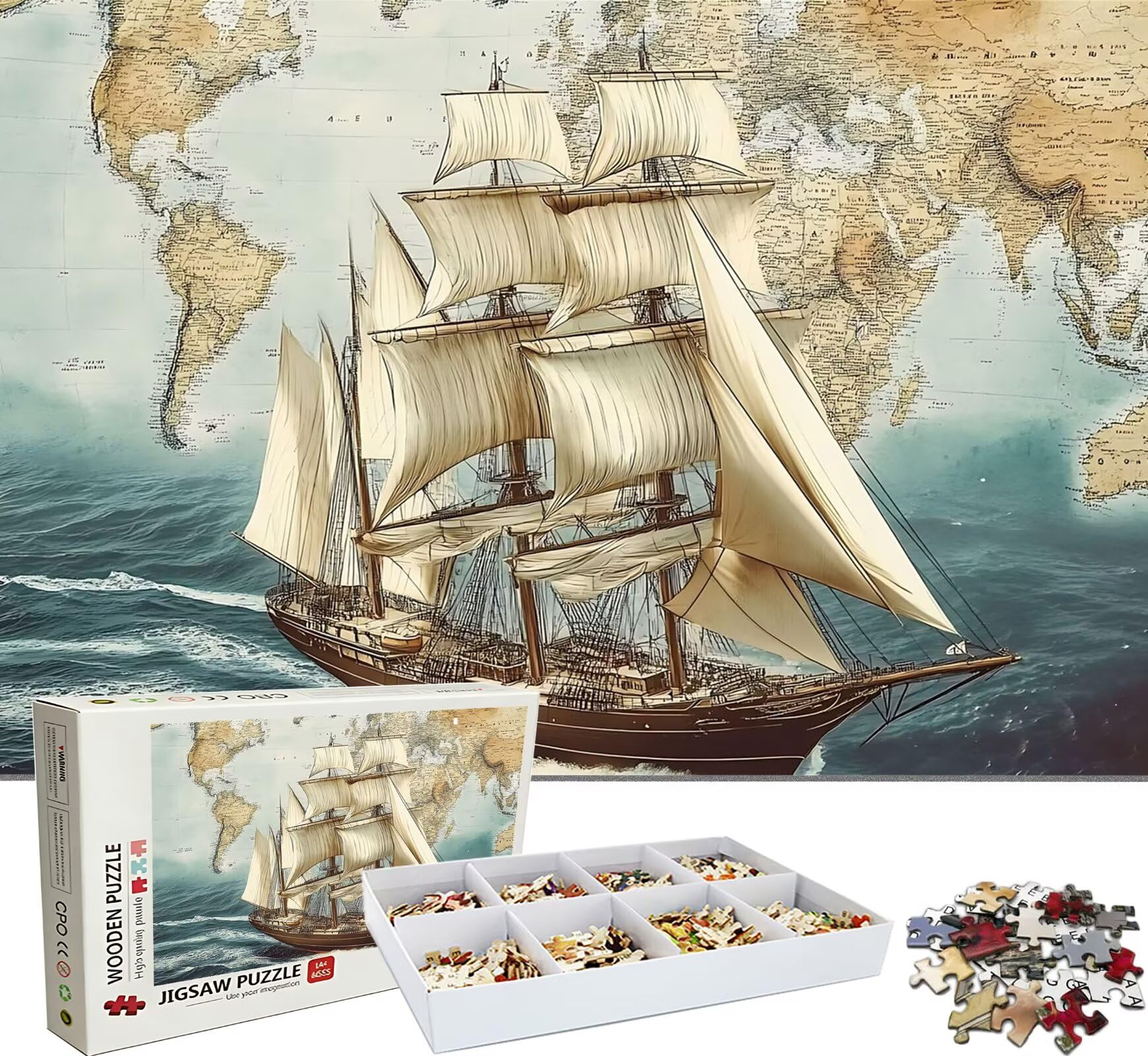 Mapa Bote Puzzle 3000 Piezas Adultos, Rompecabezas con Letras en la Parte Posterior - Piezas Que Encajan Perfectamente, Reto de Concentración, Regalo para Mujer y Decoración Hogar, 122 x 81 cm w0-127