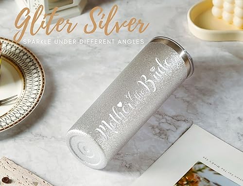 Miniatura 10 de Onebttl Mother of The Bride - Vaso de vino de acero inoxidable con tapa, vasos de fiesta de boda para novias y mamá (oro brillante, 20 onzas)