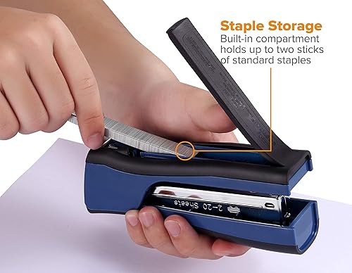 Miniatura 4 de Bostitch Office Dynamo - Engrapadora de pie con sacapuntas integrado, removedor de grapas y almacenamiento de grapas, azul marino (KT-B696-BLUE)