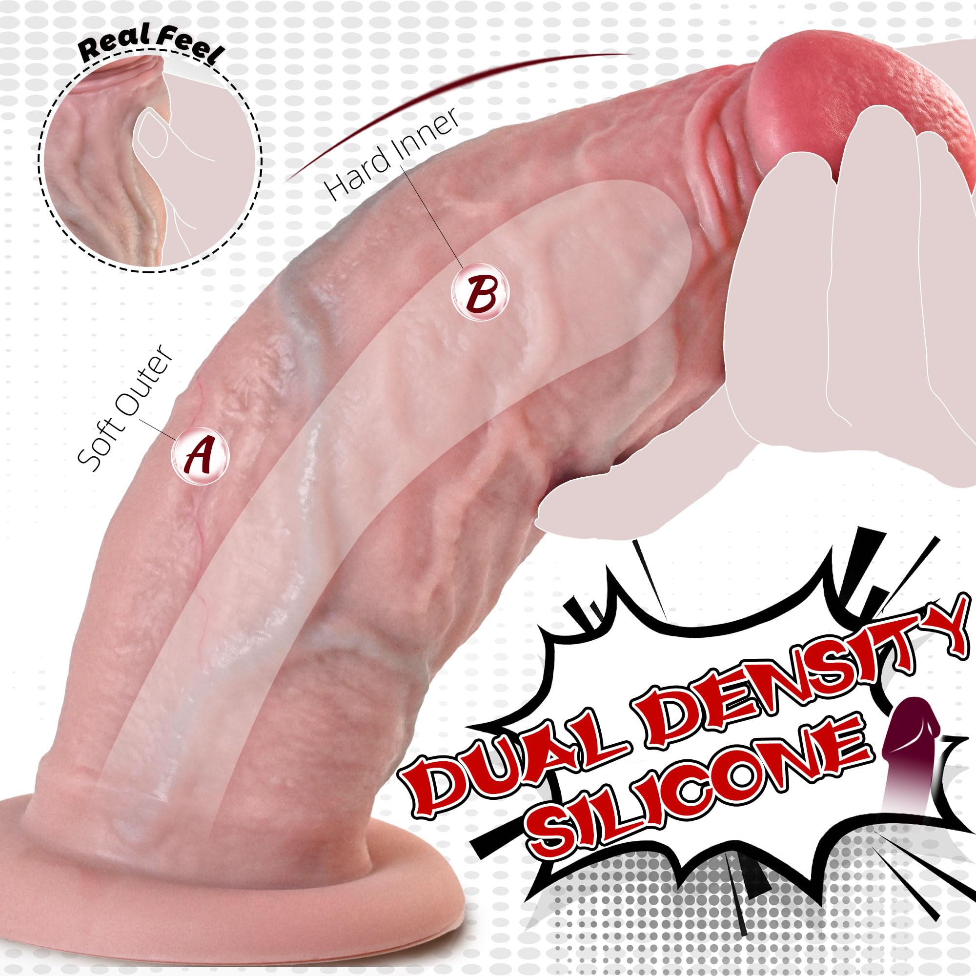 2.5IN Diameter Huge Thick Dildo No Balls, 7.5in Realistic Curved Silicone Big Dildo with Strong Suction Cup for Hands-Free Play, Girthy G-spot Anal Dildos Adult Sex Toys for Women Men Couples: Flesh-Style