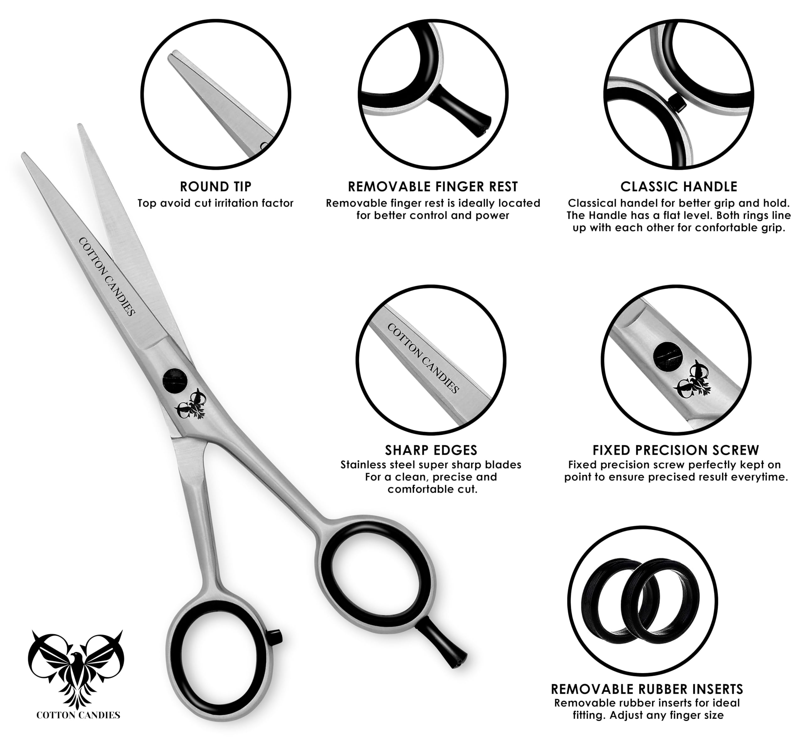 COTTON CANDIES 6” Hairdressing Scissors, Stainless Steel Hair Cutting Shears - Image 4