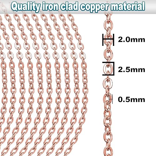 Miniatura 3 de Jishi Rollo de cadena de cable de eslabones de 33 pies de 0.079 pulgadas, cadena de oro rosa para hacer joyas, collares, aretes, pulseras,