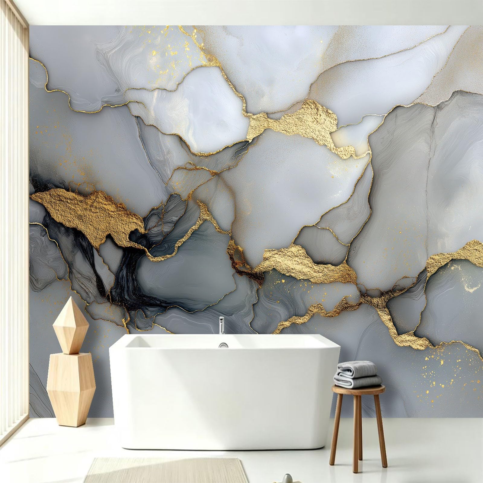 Générique Tapeta 3D do salonu - marmurowy wzór złotej linii 350x256cm Panoramiczny Nowoczesny krajobraz - Dekoracja do sypialni i pokoju dziecięcego