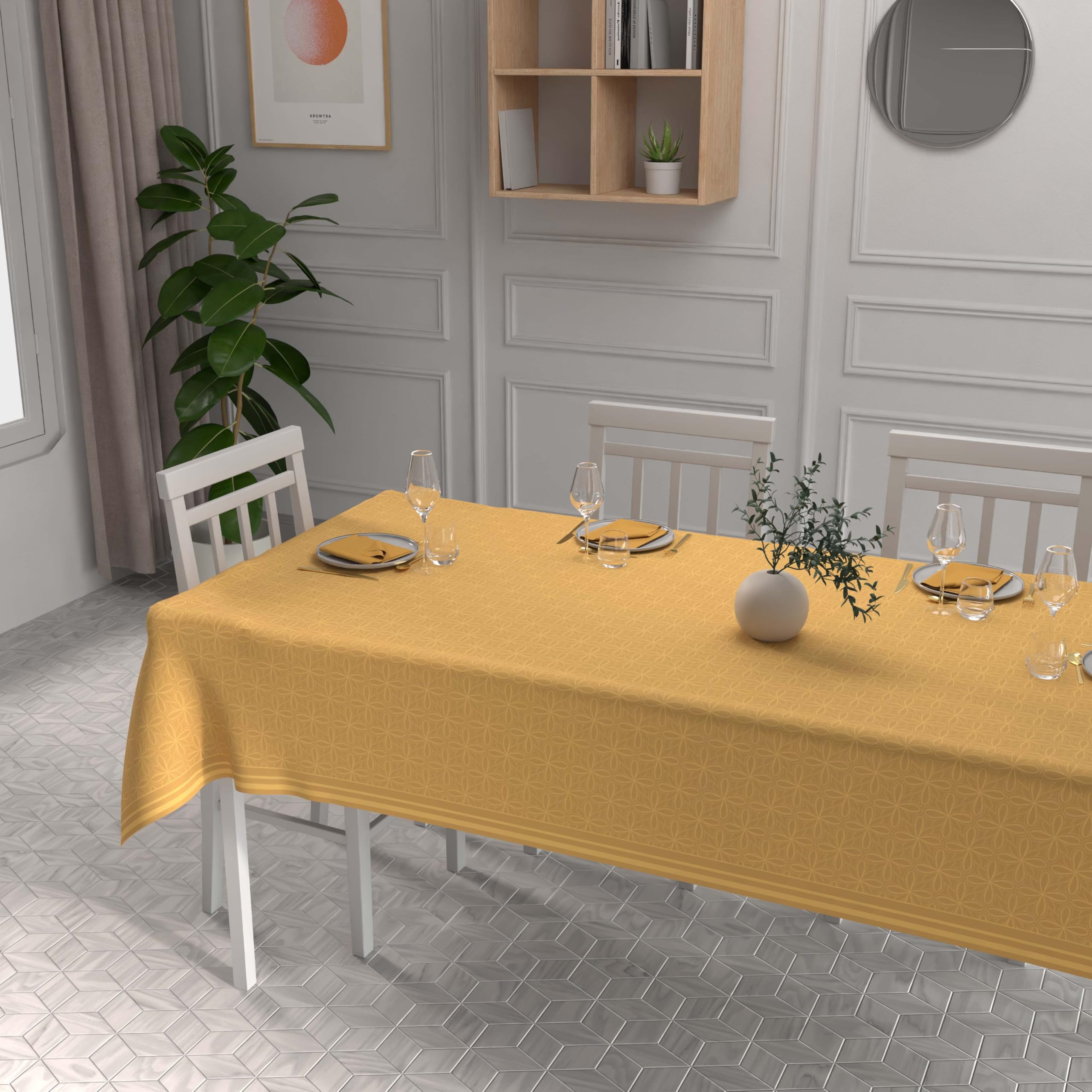 Nappe imprimée rectangle 140x300 cm LINOVA Soleil d'ocre