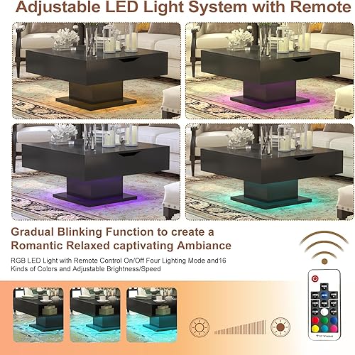 Miniatura 5 de Mesa de centro LED para sala de estar, mesa de centro moderna de alto brillo con luces LED de 16 colores, mesa de centro rectangular inteligente de