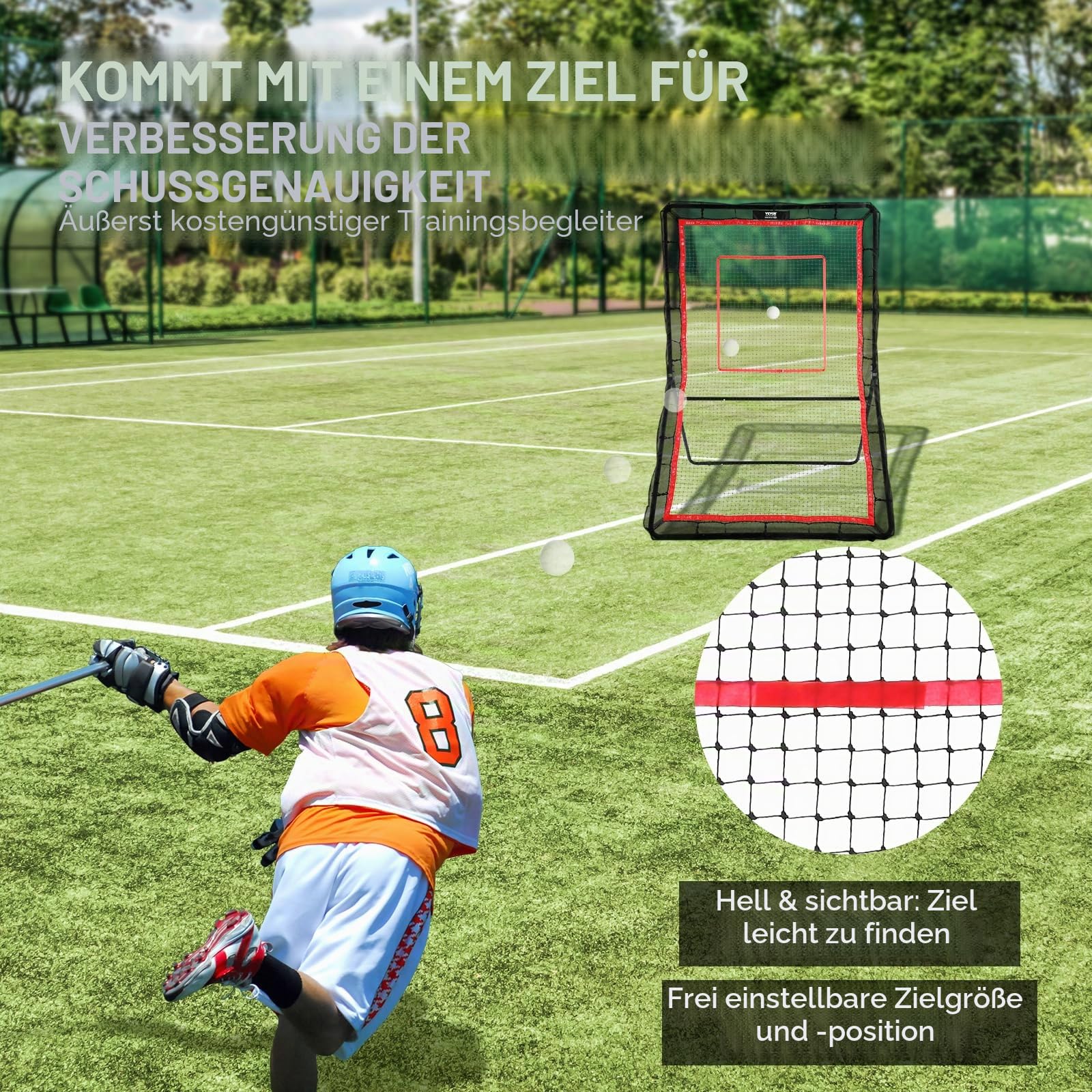 VEVOR Lacrosse-Rebounder für den Hinterhof, 1,5 x 2,1 m großes Volleyball-Rücksprungnetz, Pitchback-Throwback-Baseball-Softball-Return-Trainingsbildschirm, verstellbarer Winkel, Schießübungs-Trainings