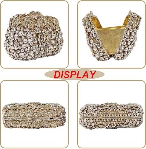 Miniatura 2 de Elegante bolso de mano de cristal con flores de rosa para mujer, formal, boda, novia, fiesta, floral, con diamantes de imitación