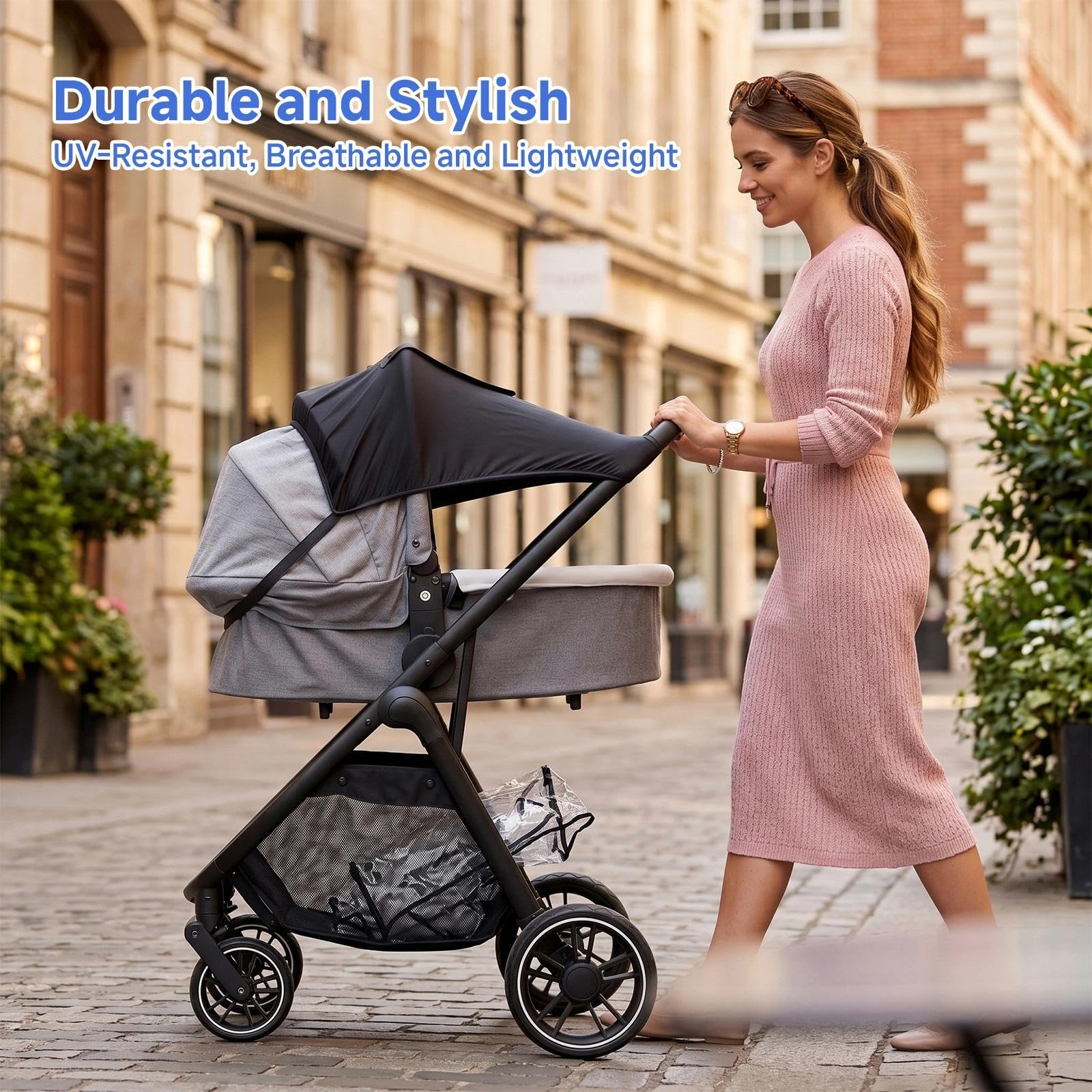 Sombrilla Carro Bebe Universal con Protección UV, Transpirable Parasol Carro Bebe con Ventana, Ajustable Universal Protector Solar Carrito Bebé, Negro