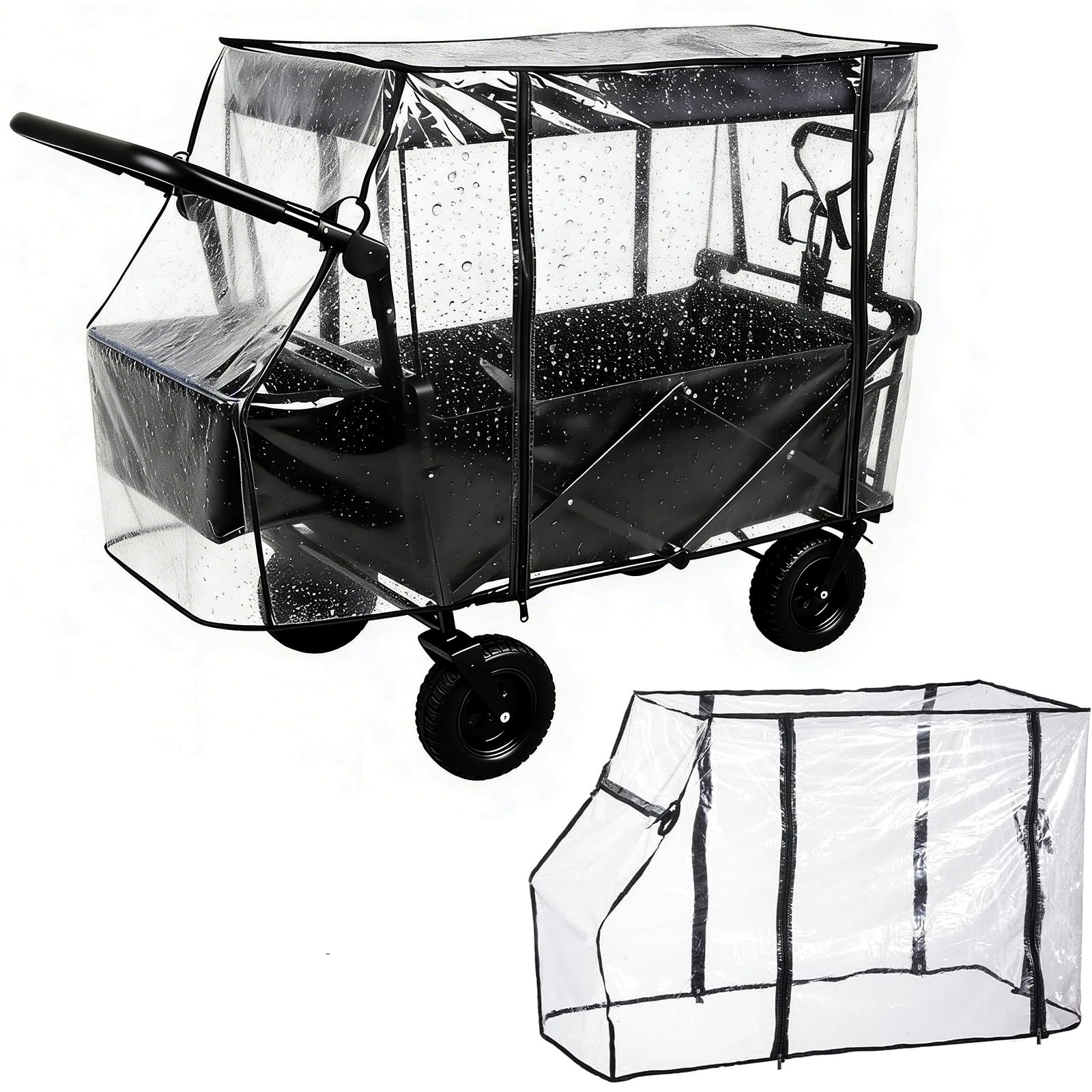 Wagon Rain Cover Waterproof Wagon Cart Cover with Zippered Side Wagon Accessories for Camping Picnic Shopping Garden Outdoor Activities (Black,Cart Not Included)