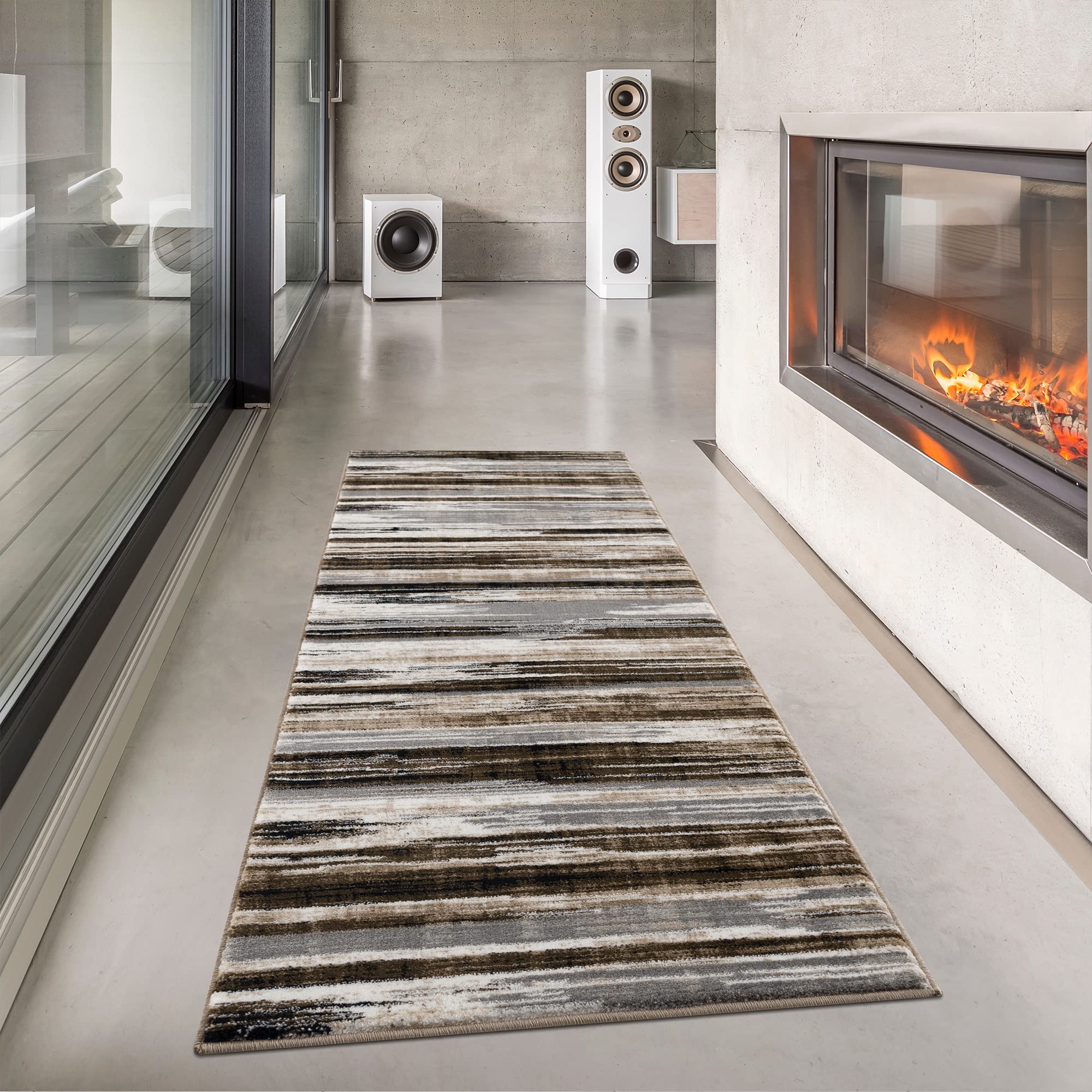 RUG BRANCH Montage Modern Abstract Camo Brown Beige Indoor Runner Rug for Entryway, Hallway, Bathroom, and Kitchen - 3' x 15' (2'8" X 15')