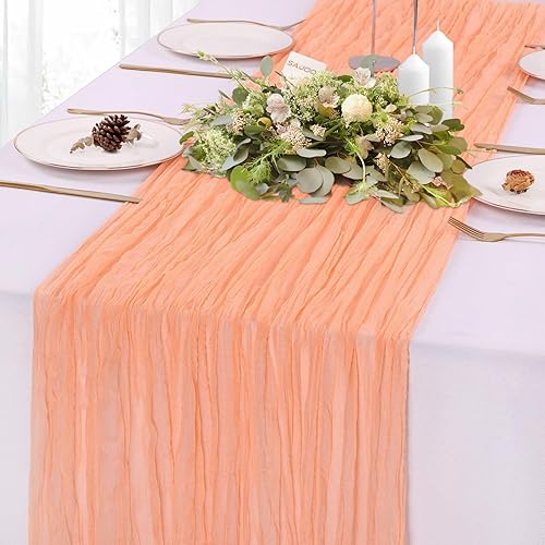 Miniatura 9 de Camino de mesa de gasa color terracota, camino de mesa de gasa de 13.3 pies, paquete de 8 caminos de mesa largos de gasa bohemia, camino de mesa