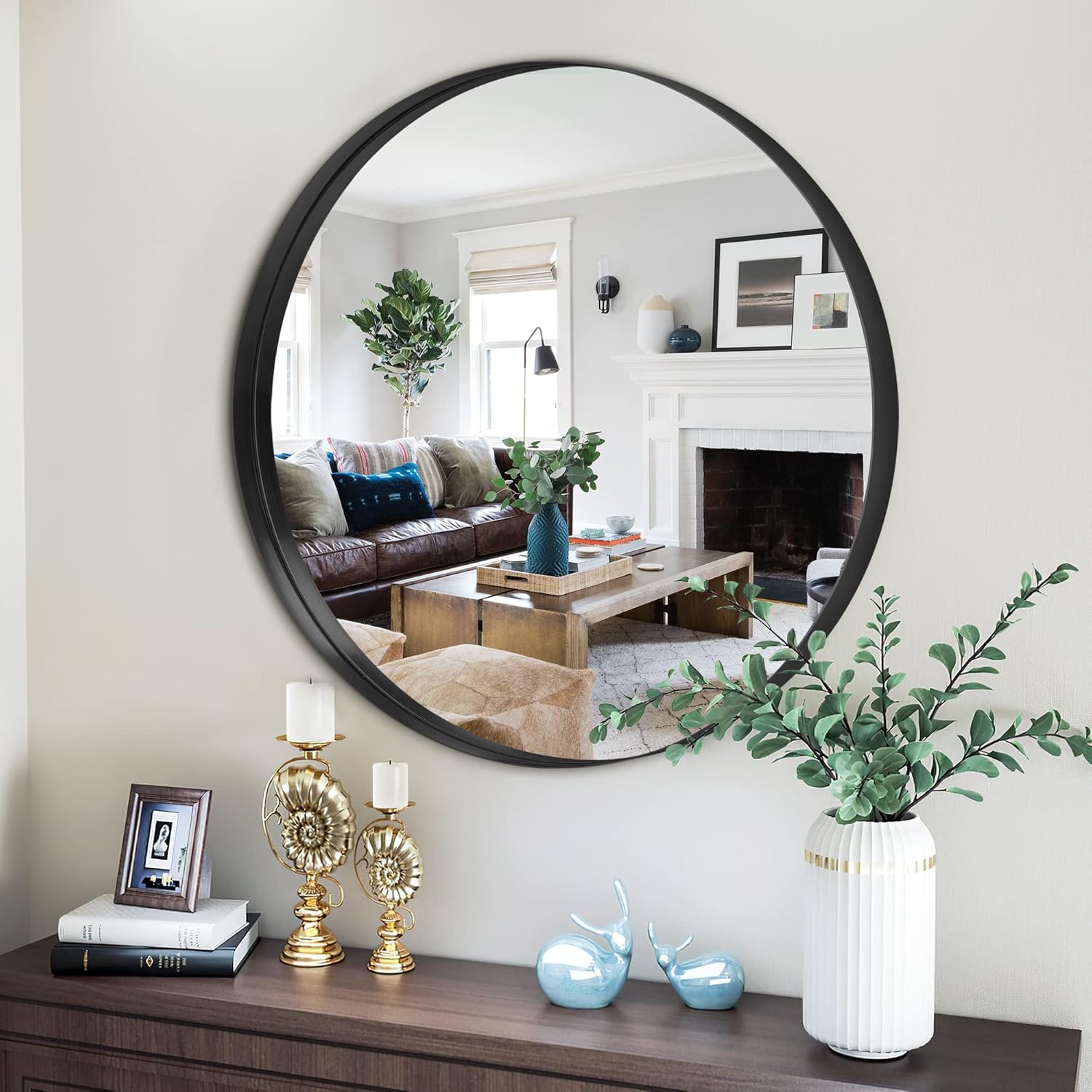 NicBex Round Wall Mirror 28 Inch Black Circle Mirror for