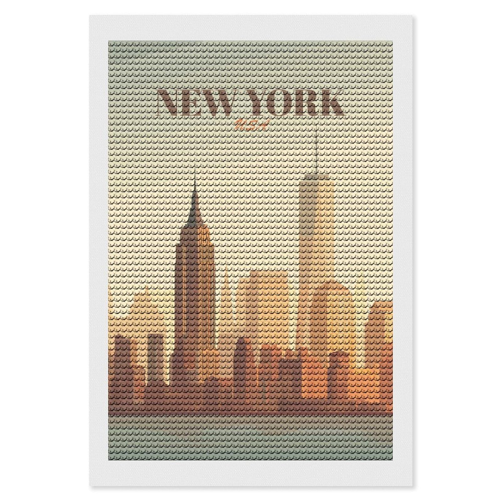 Junmoney New York City Skyline Vintage DIY Diamond Art Canvas Kit 8"x12", Winter Craft, Mindful Craft Project, Aesthetic Room Decor, Decor Project
