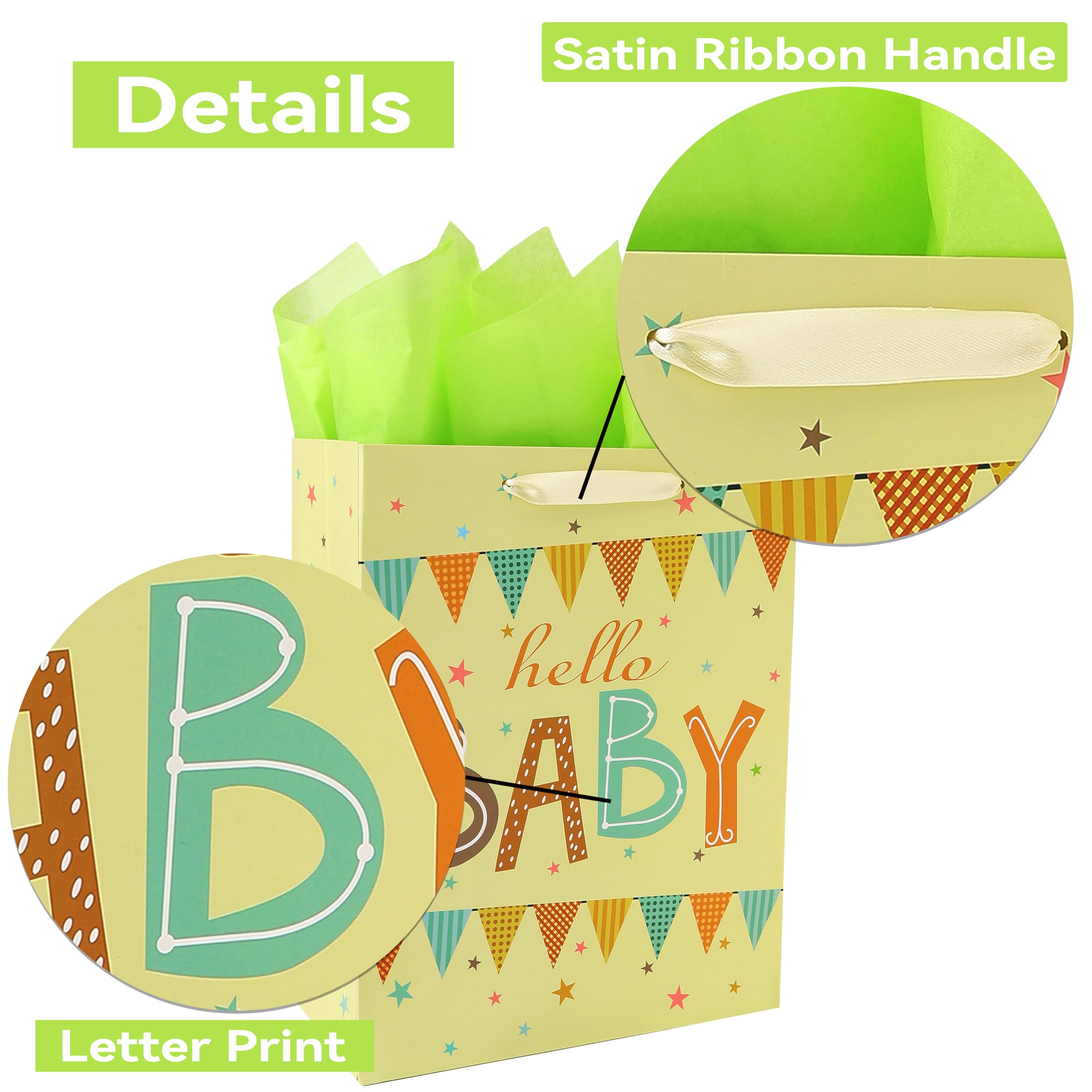 13\" Large Baby Girl Gift Bag With Tissue Paper And Greeting Card For Kids, Baby Shower, Birthday Party(Cartoon Animal Design