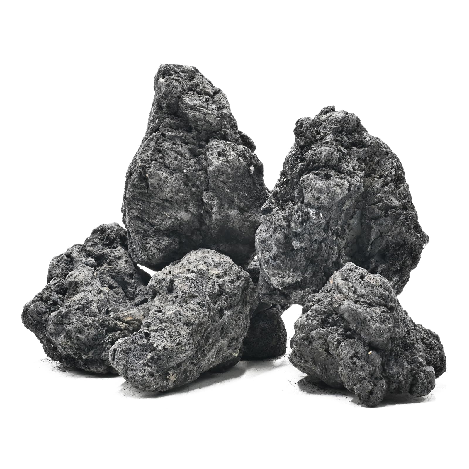 Lot de 6 pierres volcaniques naturelles noires de 6 à 18 cm pour aquariums, crevettes, betta, aquascaping, substrat de bonsaï, terrariums et paysage de jardin - 3,6 kg