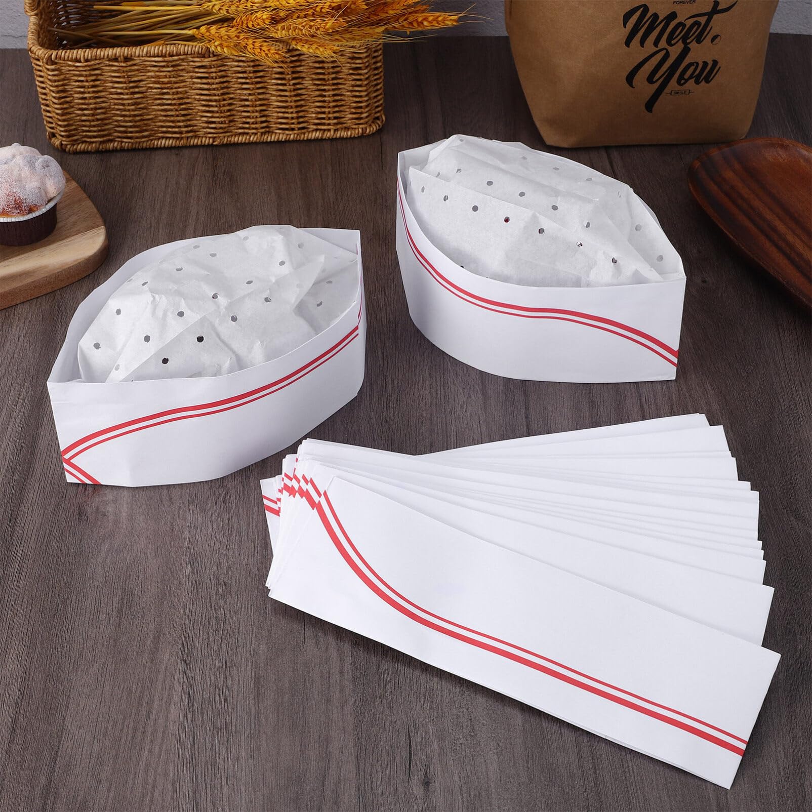 CLISPEED 20 białe czepki kuchenne z papieru jednorazowe regulowane catering