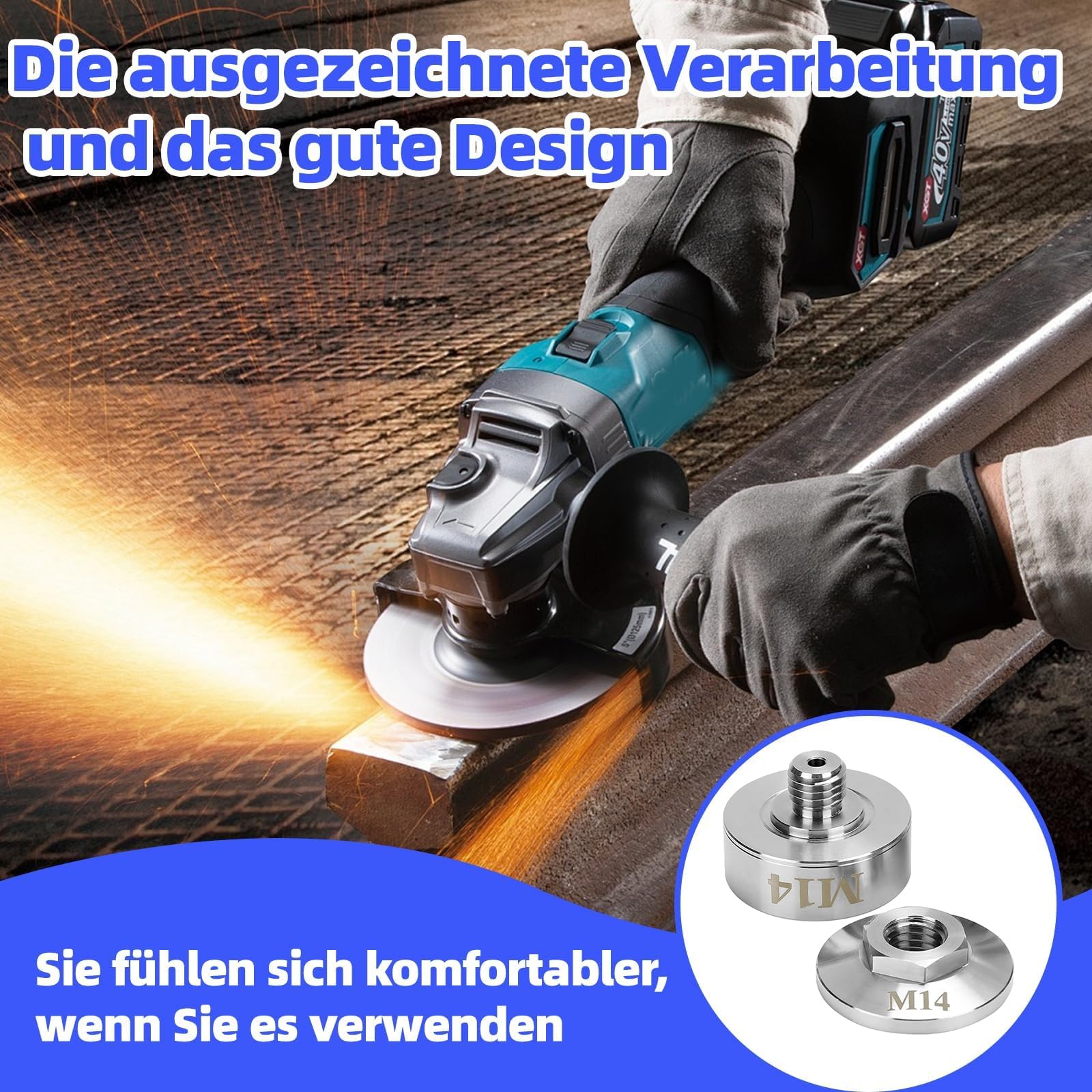 Adaptateur X Lock - Écrou de serrage rapide pour meuleuse d'angle - Avec adaptateur fileté M14 et 5/8" - En acier inoxydable 304 - Avec joint torique - Pour meuleuse d'angle XLOCK - Robuste et