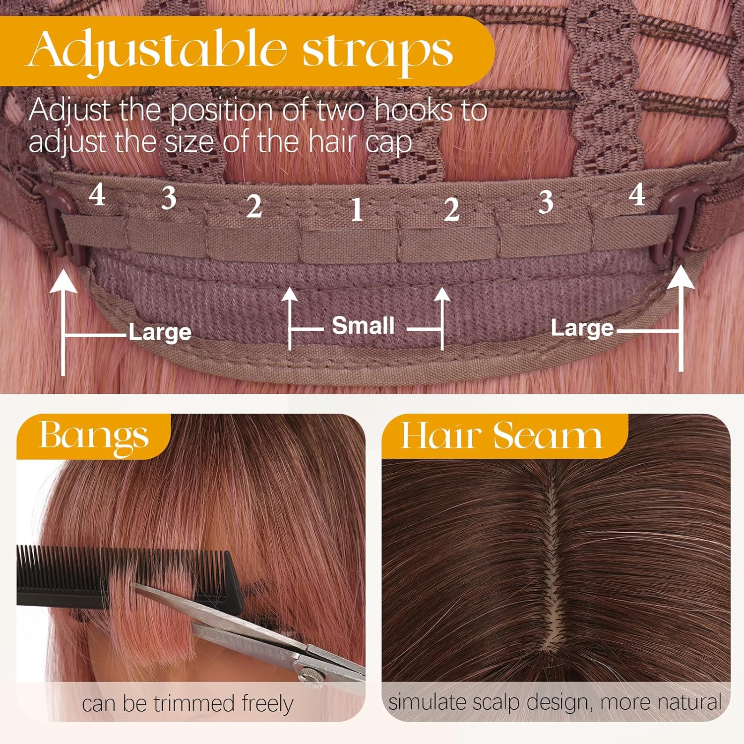 SOFEIYAN Long Straight Layered Wig Pink Wigs with Bangs 16 Inch Pink Wig with Dark Roots Natural Looking Soft Heat Resistant Synthetic Medium Length Hair Wigs for Women Daily Party Use - Image 4