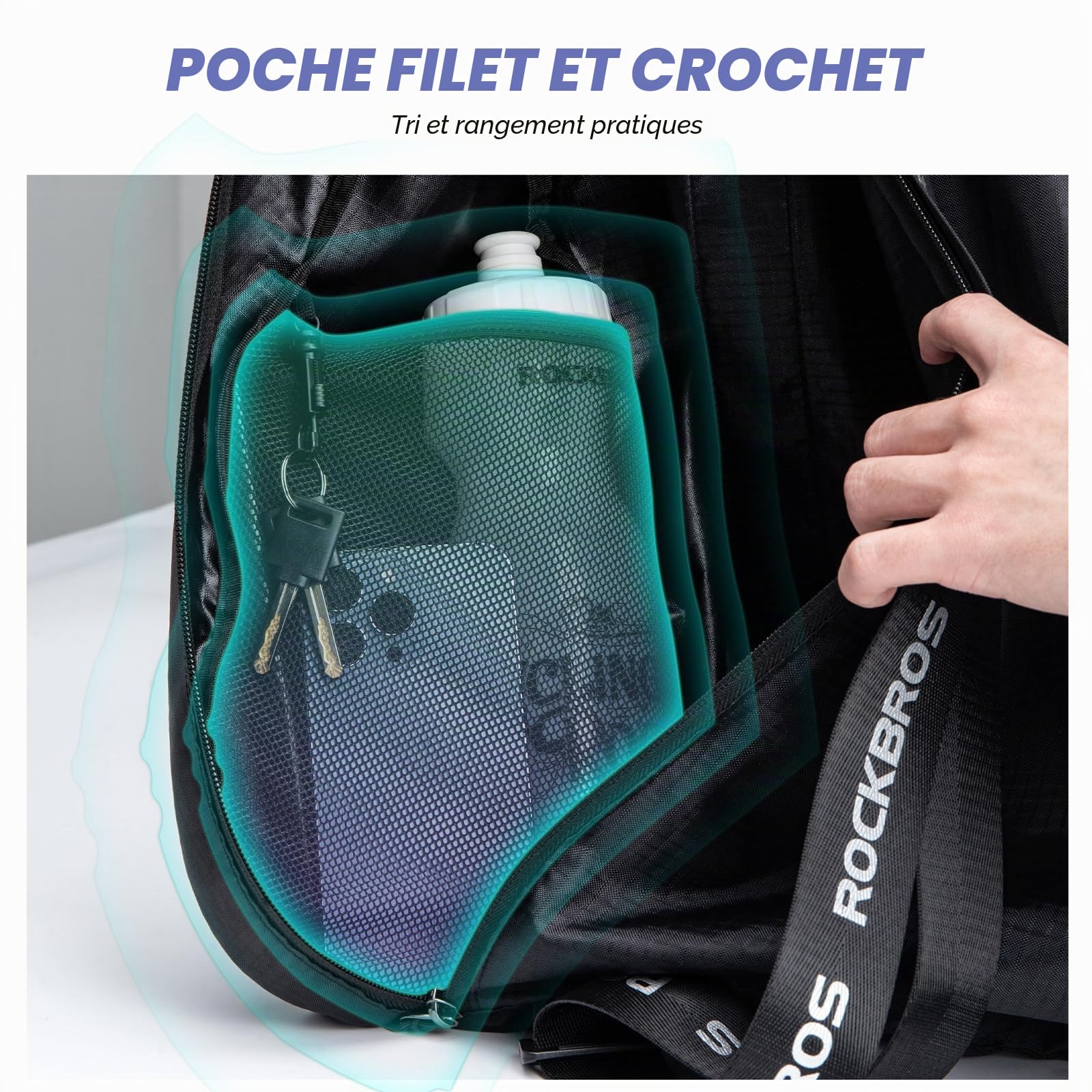 ROCKBROS Sac de Casque de Moto 15L Sac à Bandoulière Portable Sangle Épaule Réglable 63-105cm Porte Casque Crochet Poche Filet Intégré Logo Réfléchissant pour Casque de Moto Vélo Basketball Noir | Sac à dos de casque 15 l réfléchissant portable pour casqu