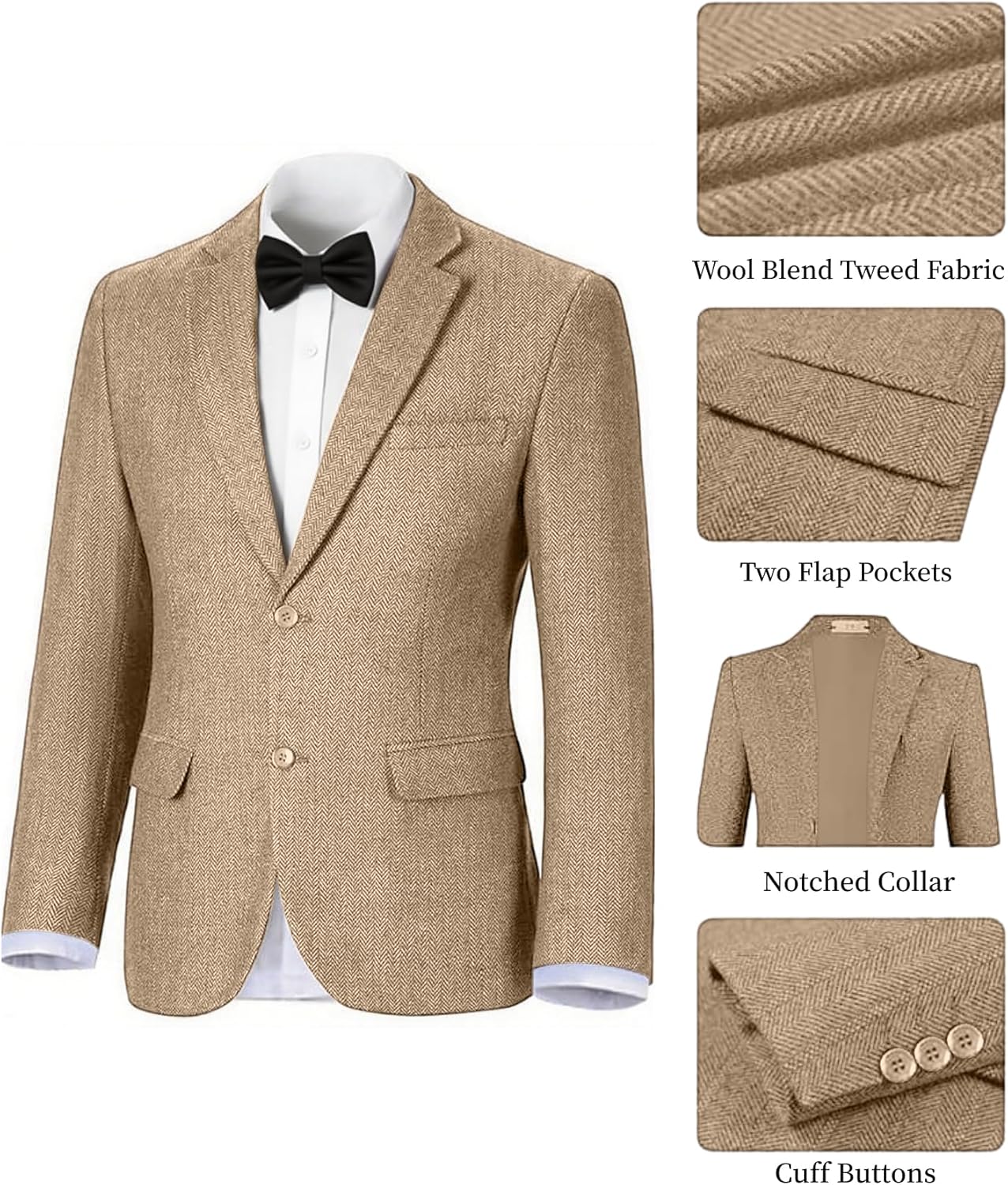 Retro Tweed Boys Suit Blazer Herringbone Jacket for Kids Slim Fit Classic Sport Coat Formal Kid Tuxedo Prom Party Wear - Image 3