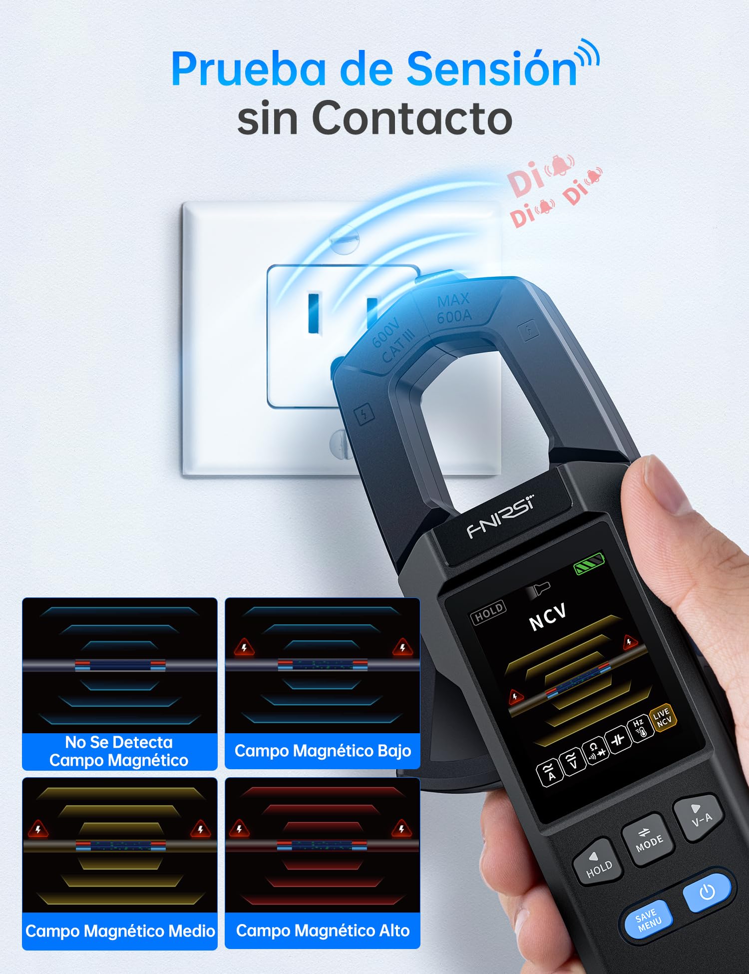 FNIRSI DMC-100 Pinza Amperimétrica Digital, Multímetro TRMS de 9999 Cuentas, Amperímetro Recargable con Registro de Curvas de 600A y Bolsa de Almacenamiento, NCV, Voltaje CA/CC, Corriente