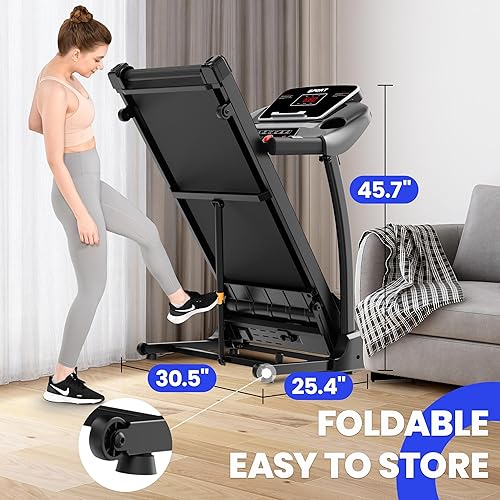 Miniatura 6 de RENESTAR Cinta de correr plegable con inclinación automática del 0 al 15%, cintas de correr para el hogar con cinturón ancho para correr, cinta de