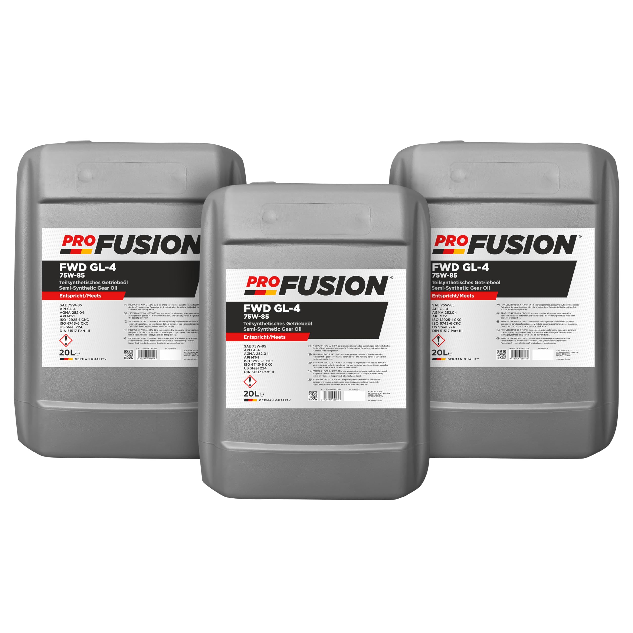 ProFusion 75W-85 60L (Pack de 3 x 20L) – Aceite de Transmisión Semisintético para Cajas Manuales y Mandos Finales – Ahorro Energético, Protección Antidesgaste y Larga Duración – API GL-4/MT-1