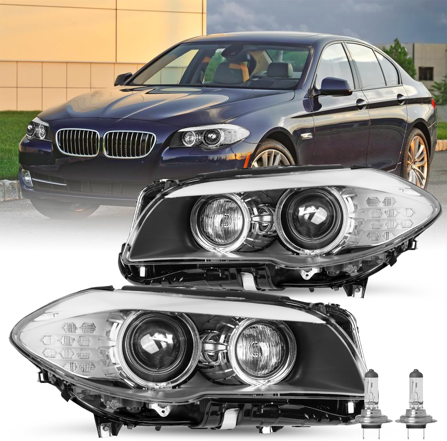 JSBOYAT HID/Xenon w/AFS Type Fit for 2011-2013 BMW 5 Series F10 F18 528i 535i 550i M5 Headlight Assembly Replacement OE Style Projector Factory Headlamp LH+RH Driver and Passenger Side