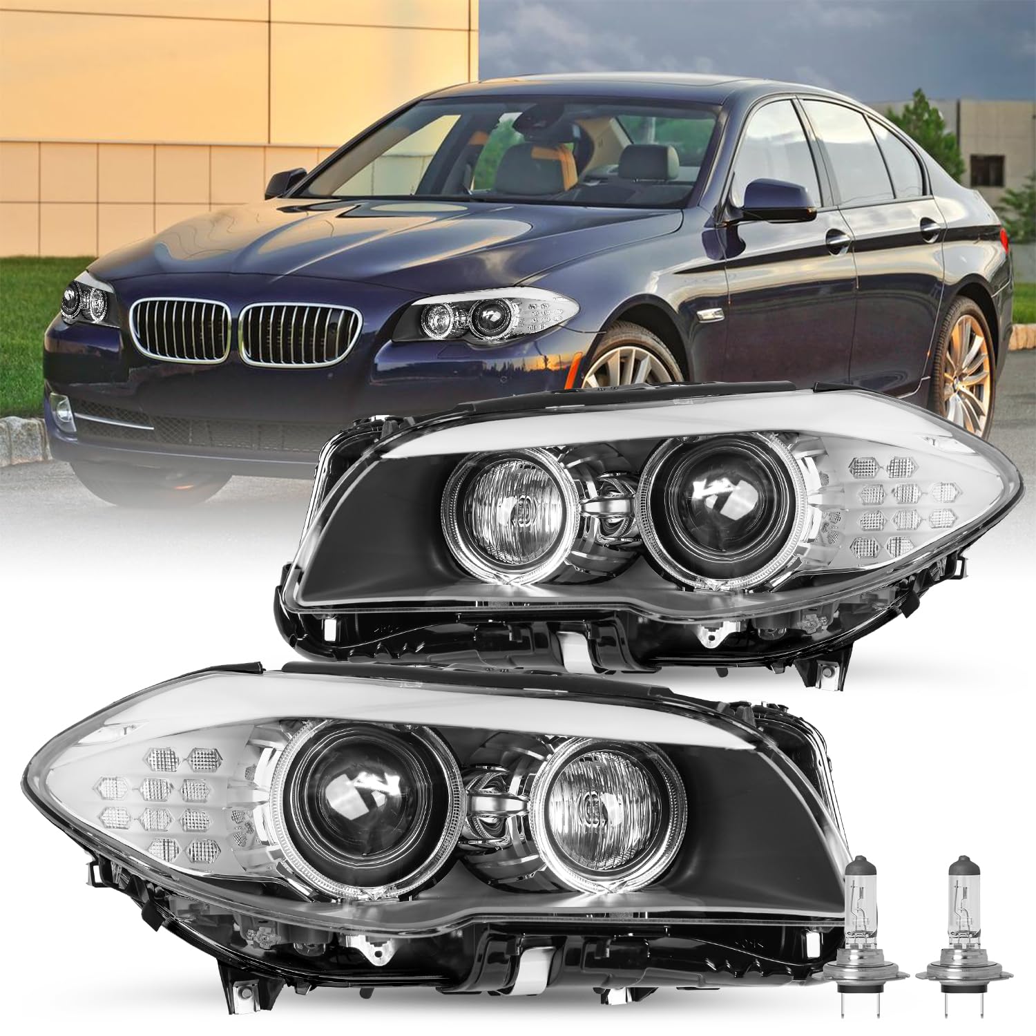 JSBOYAT HID/Xenon w/AFS Type Fit for 2011-2013 BMW 5 Series F10 F18 528i 535i 550i M5 Headlight Assembly Replacement OE Style Projector Factory Headlamp LH+RH Driver and Passenger Side