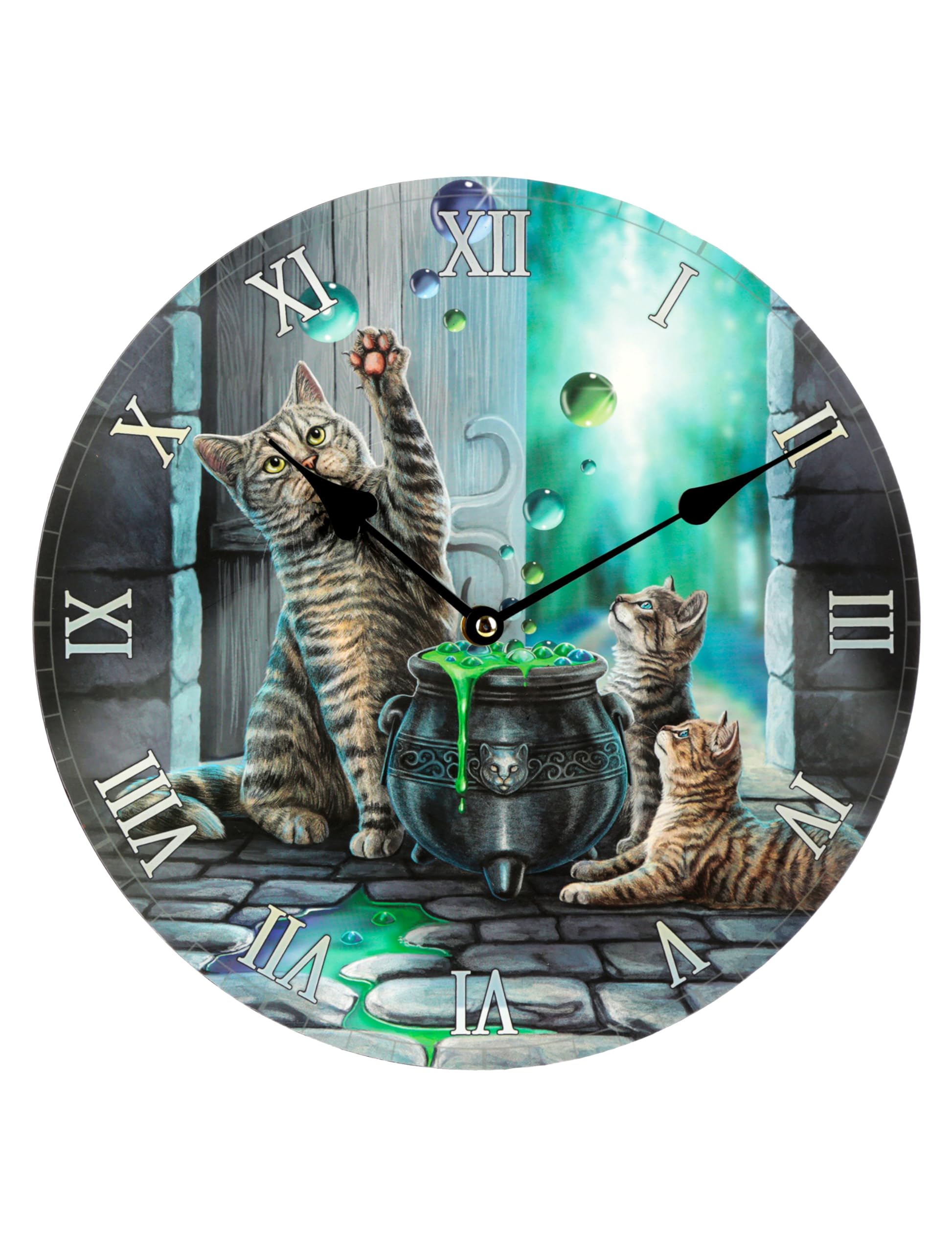 Puckator Multicolor Lisa Parker Decorative Wall Clock-Cat Hubble Bubble, Mdf, Multi, Height Width 30Cm Depth 3.5Cm