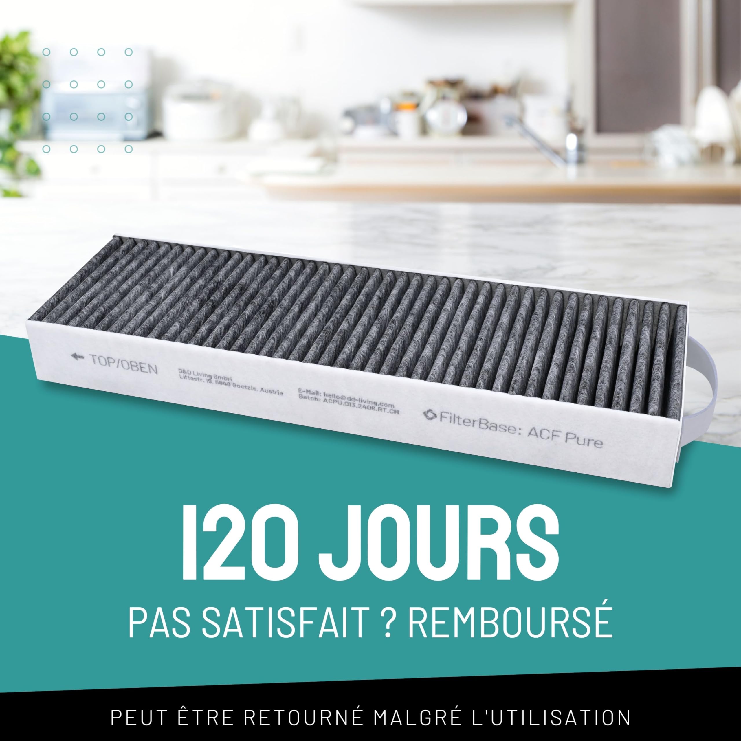 FilterBase® Filtre à charbon actif compatible avec le filtre Bora Pure PUAKF | Filtre à charbon de haute qualité pour votre plaque de cuisson PURU ou PUXU avec circulation d'air