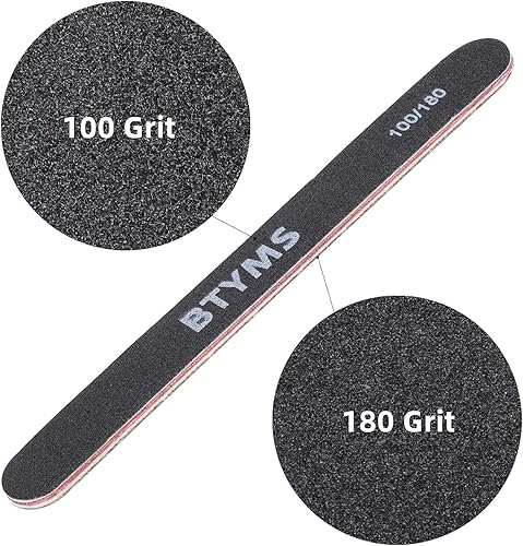 Miniatura 3 de BTYMS 25 limas de uñas para uñas acrílicas y uñas naturales, grano 100180, pulidores de uñas negras de doble cara, limas de uñas