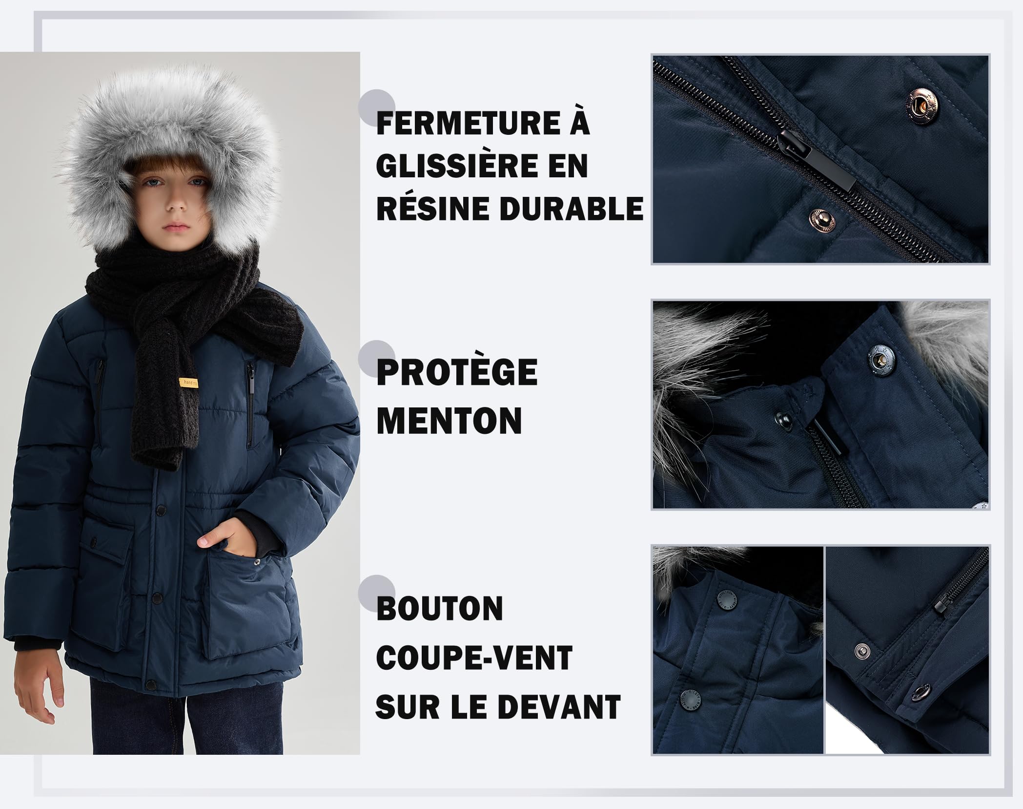 maoo garden Manteau d'hiver pour Garçons Big Kids Veste à Capuche en Fourrure Doublée Sherpa Épaisse Parka de Neige Résistante à l'eau