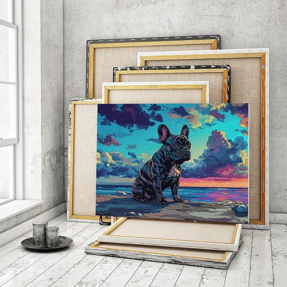 Amazon | ビーチで物思いにふけるフレンチ ブルドッグ 数字