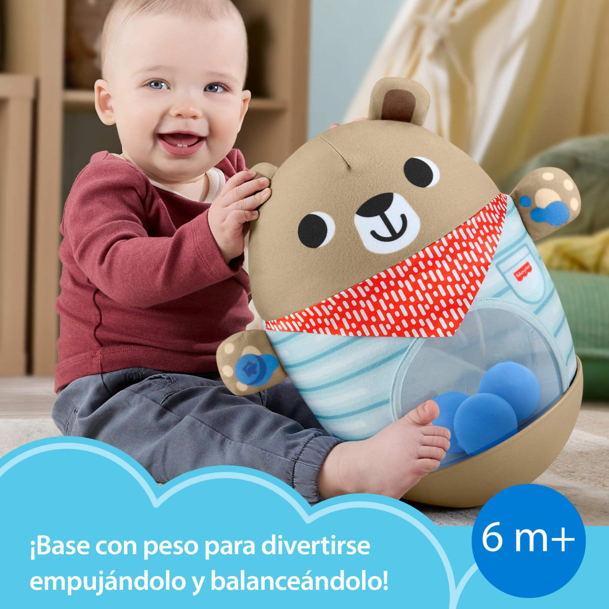 Fisher-Price Osito Inflable Golpea y balancea del Bosque de la Amistad Juguete para bebés, Oso balanceante Que fomenta Las Habilidades motoras Gruesas en bebés a Partir de 6 Meses, JLB83