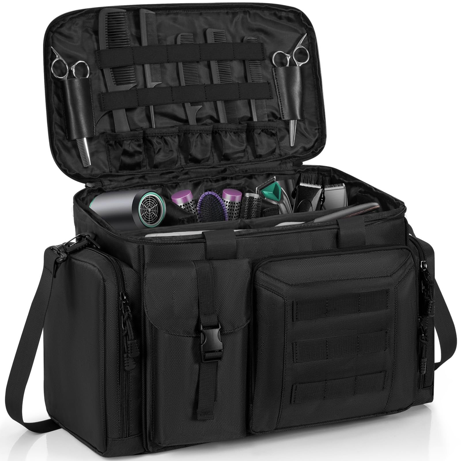 OUUTMEE Friseur-Aufbewahrungstasche mit verstellbaren Trennwänden, Friseurtasche für Haarschneidewerkzeuge, Aufbewahrungstasche für Friseursalon (nur Tasche), Schwarz, Schwarz , XL, Traditionell
