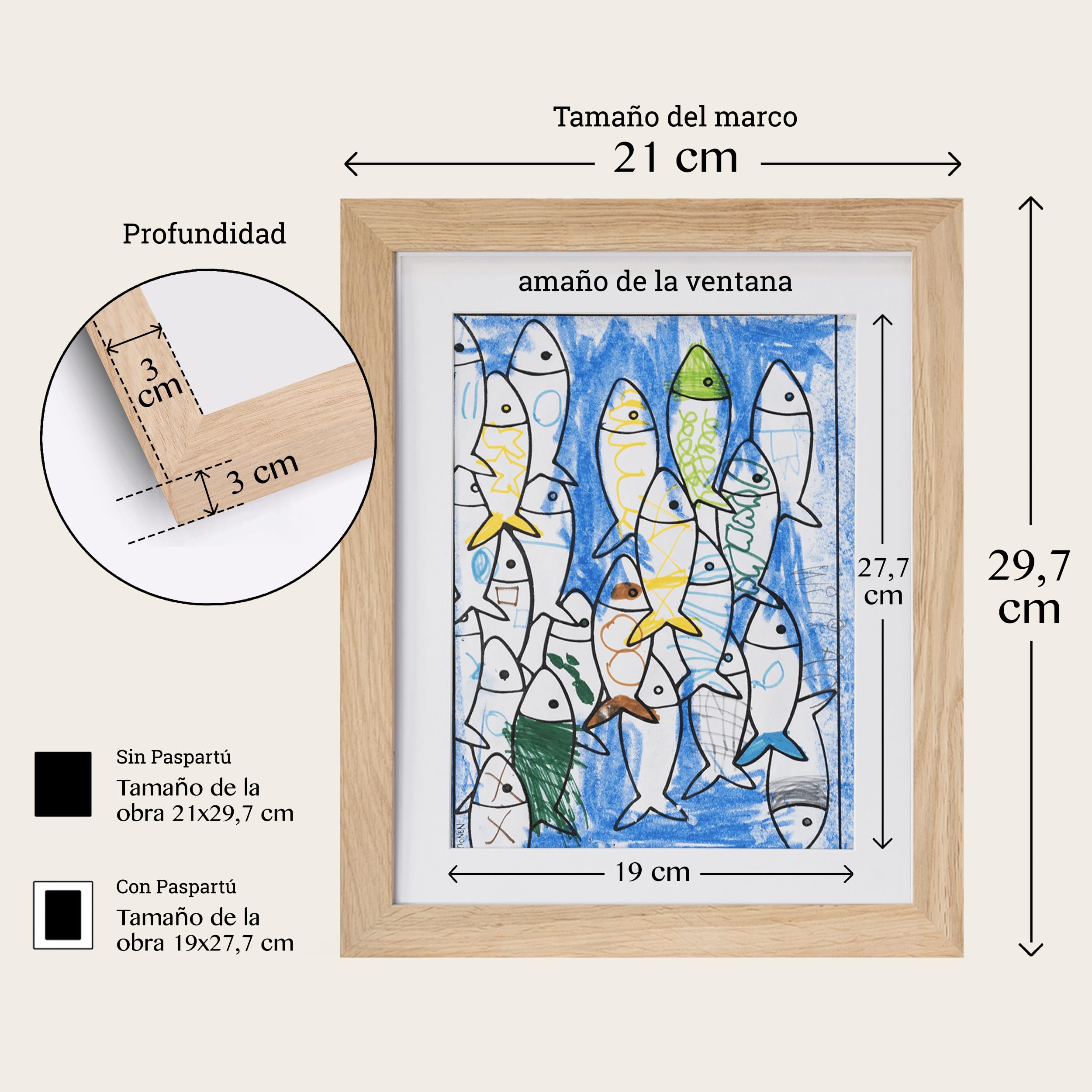 Set of 2 Cuadro Dibujos Niños A4 Natural de Roble FSC con Panel Magnético, Cintas Elásticas para 50 Obras, Ganchos Horizontales y Verticales, Marco de Arte para Niños, Incluye Passepartout