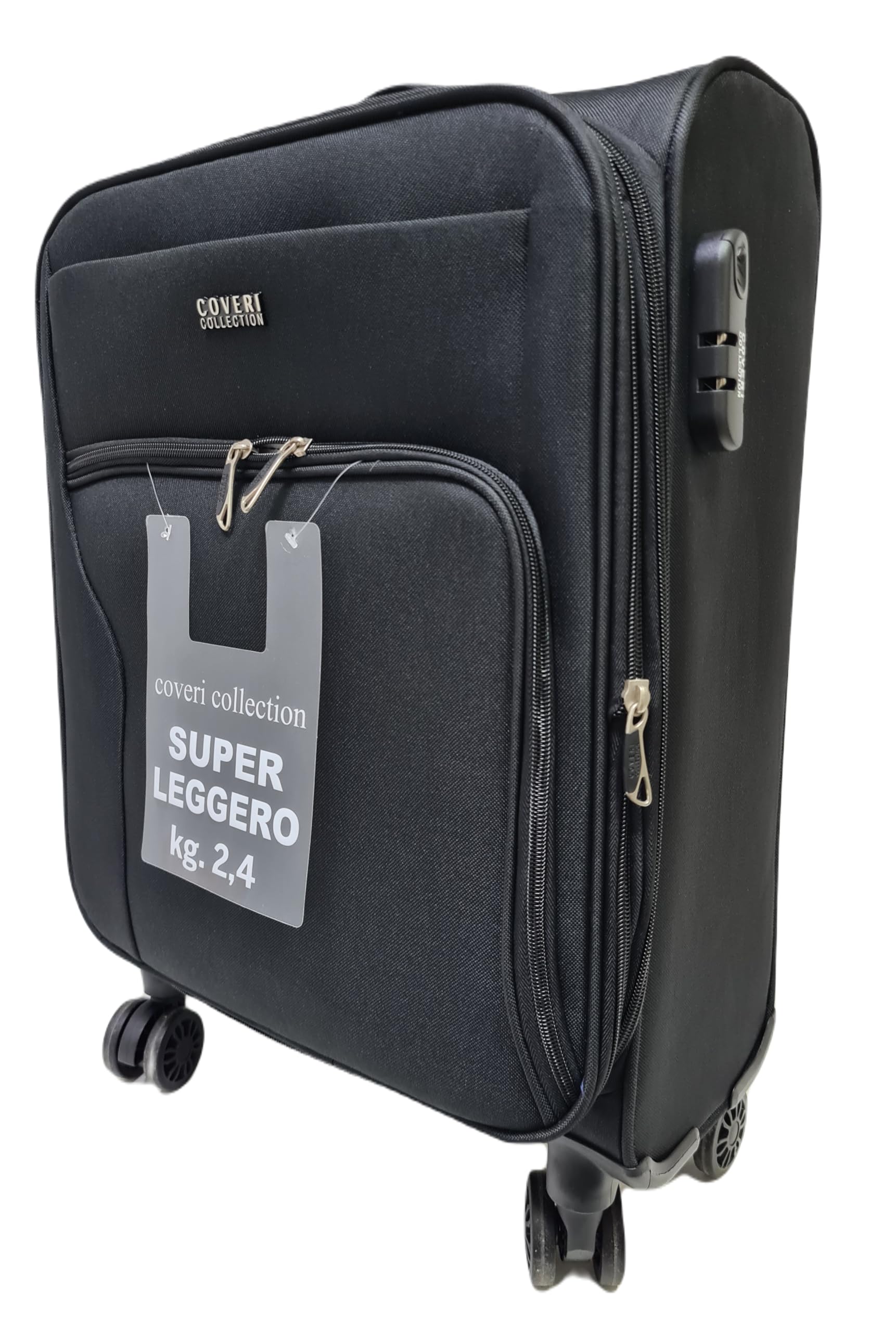 COVERI COLLECTION Trolley Morbido, bagaglio a mano 55x40x20 4 ruote, Chiusura Combinazione,Misure Ideali, Perfette per Ryanair, Air Italy, easyJet, Lufthansa ESPANDIBILE !!! (NERO)