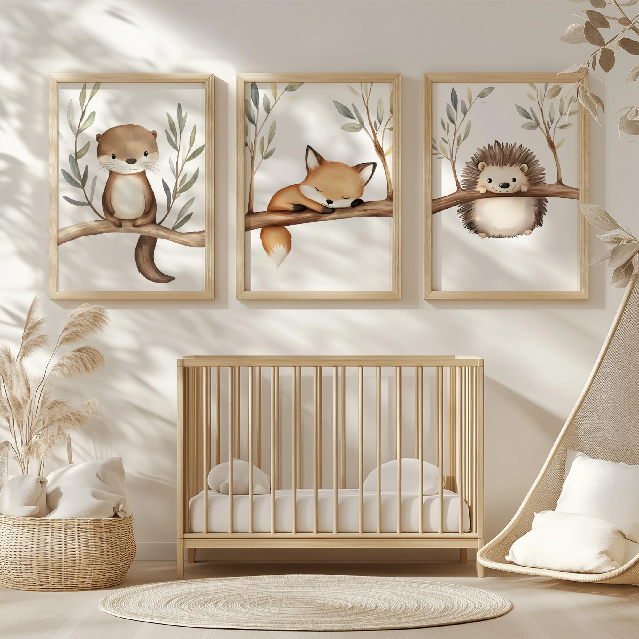 Generisch Waldtiere Poster Set Kinderzimmer – Otter, Fuchs & Igel Wandbilder – Babyzimmer Deko Mädchen & Jungen – Bilder Aquarell Tiere (DIN A4) - 3