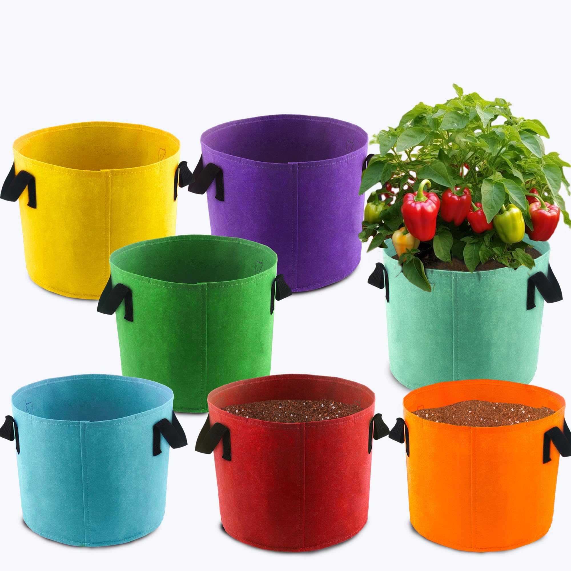 Amazon.com : Sinimaka 7-Pack 5 Gallon Colorful Grow Bags + 8-Pack 18 ...