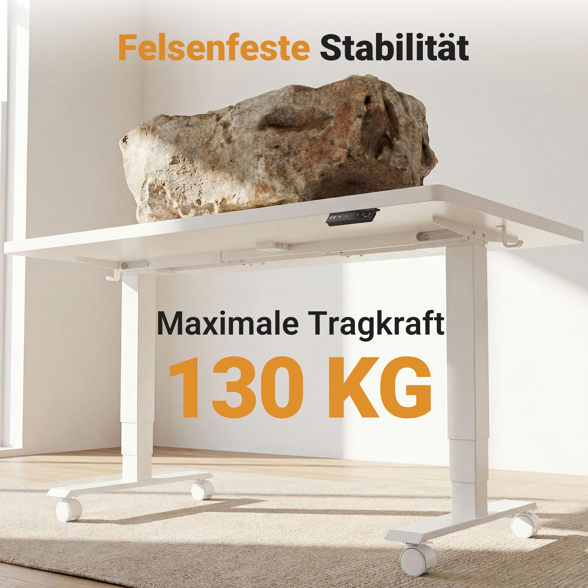 Claiks Höhenverstellbarer Schreibtisch 160×75 cm, Mit 2 Elektrischen Motoren, 25mm Dicke Tischplatte, 130KG Tragkraft Schreibtisch Höhenverstellbar mit 3-Funktions-Memory & 4 Geräuscharme Rollen, Weiß