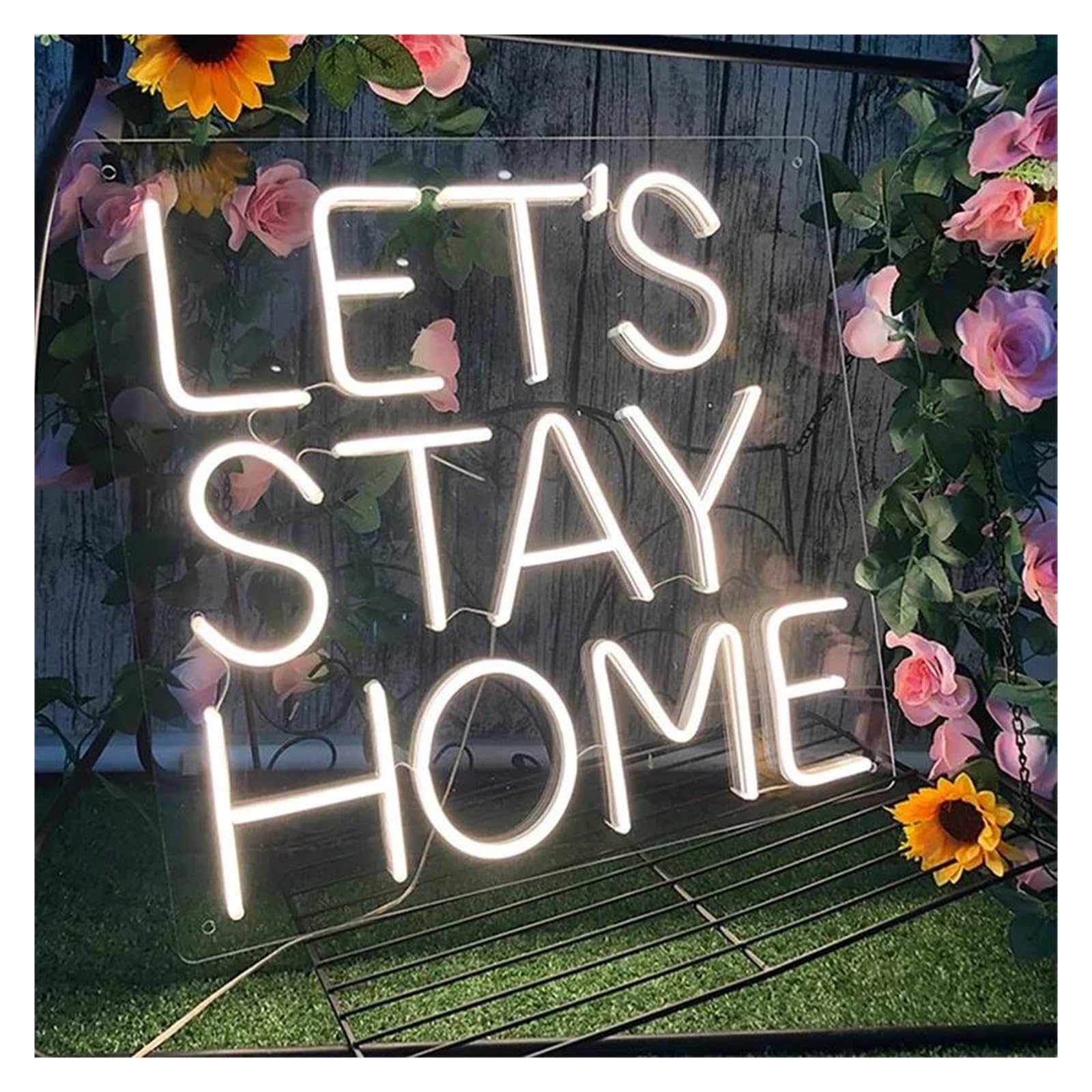 Shouxi A Sign Lamp Let's Stay Home Neon Sign For Living Room Bedroom Decor Home Rt Decor Wall Decor 45X42cm(A)