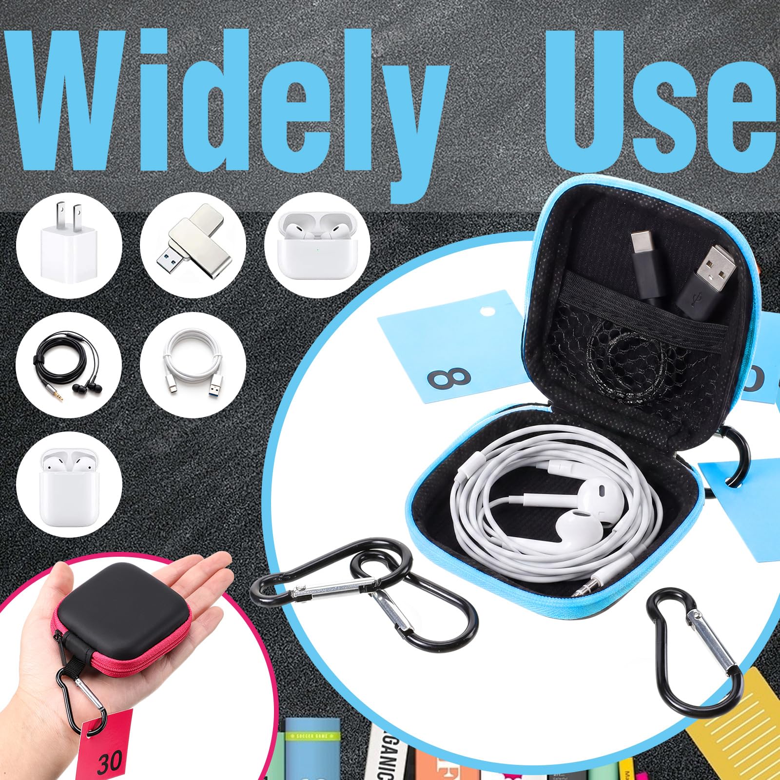 Kingdder 36 fundas para auriculares de regreso a clases con tarjetas de números coloridos, organizador de accesorios, soporte de auriculares de etilvinilacetato para escuela, aula, profesores