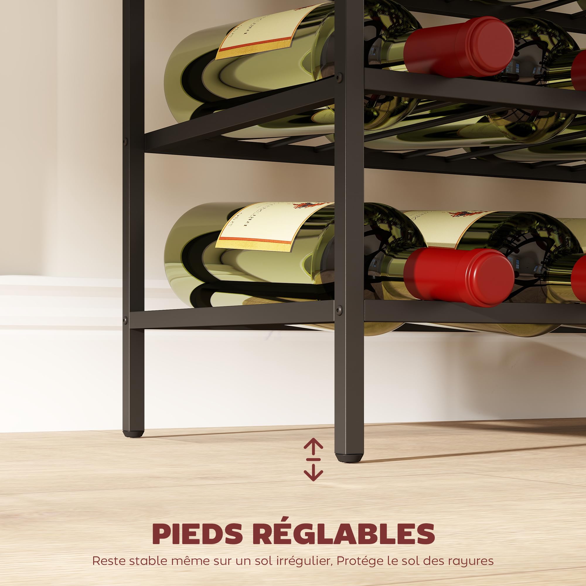 HOMCOM Étagère à Vin Capacité 54 Bouteilles 63L x 25l x 91H cm Métal Noir