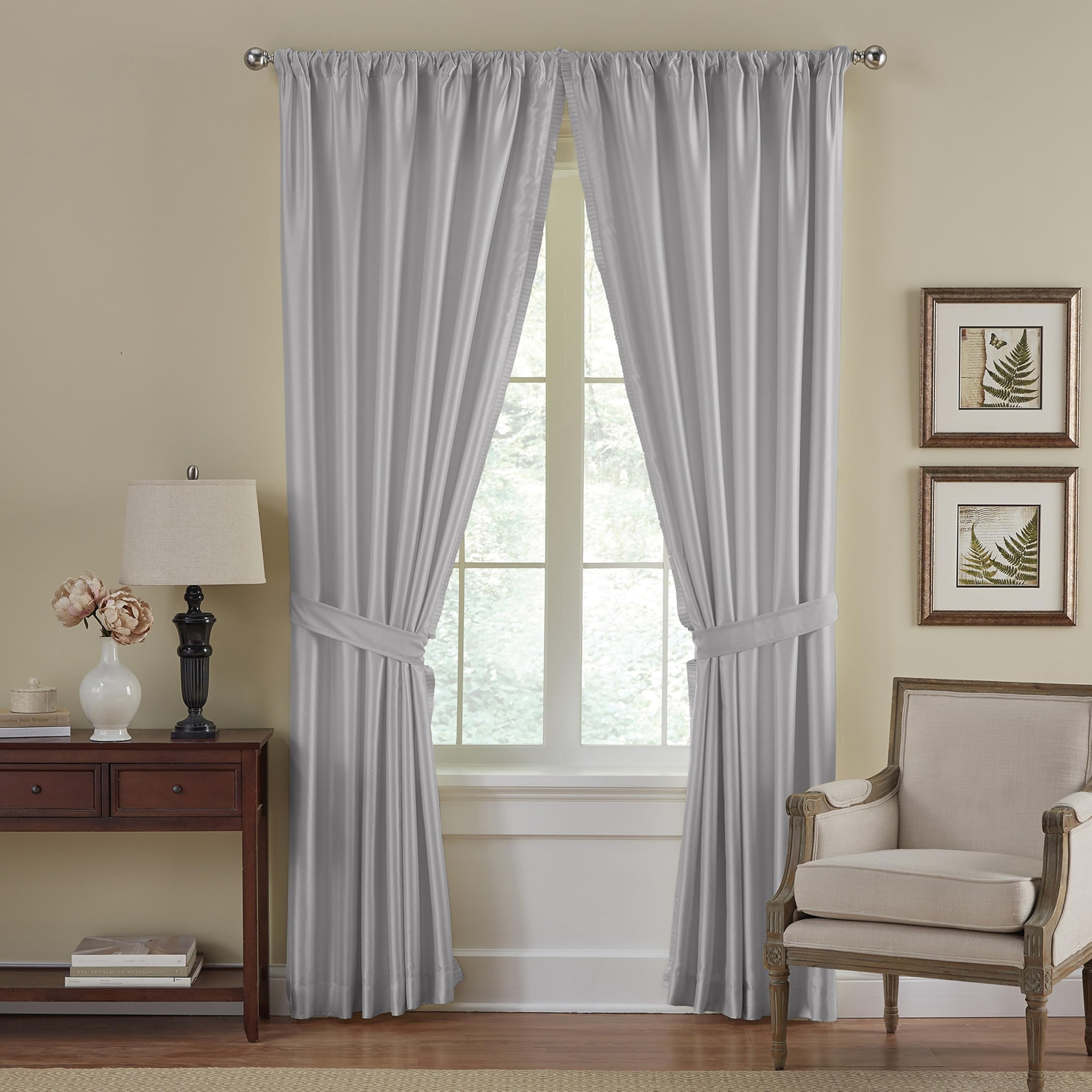 Elrene Home Fashions Faux Silk Room Darkening & Energy Efficient Rod Pocket Window Curtain Solid, Grey, 52 in x 84 in (1 Panel)